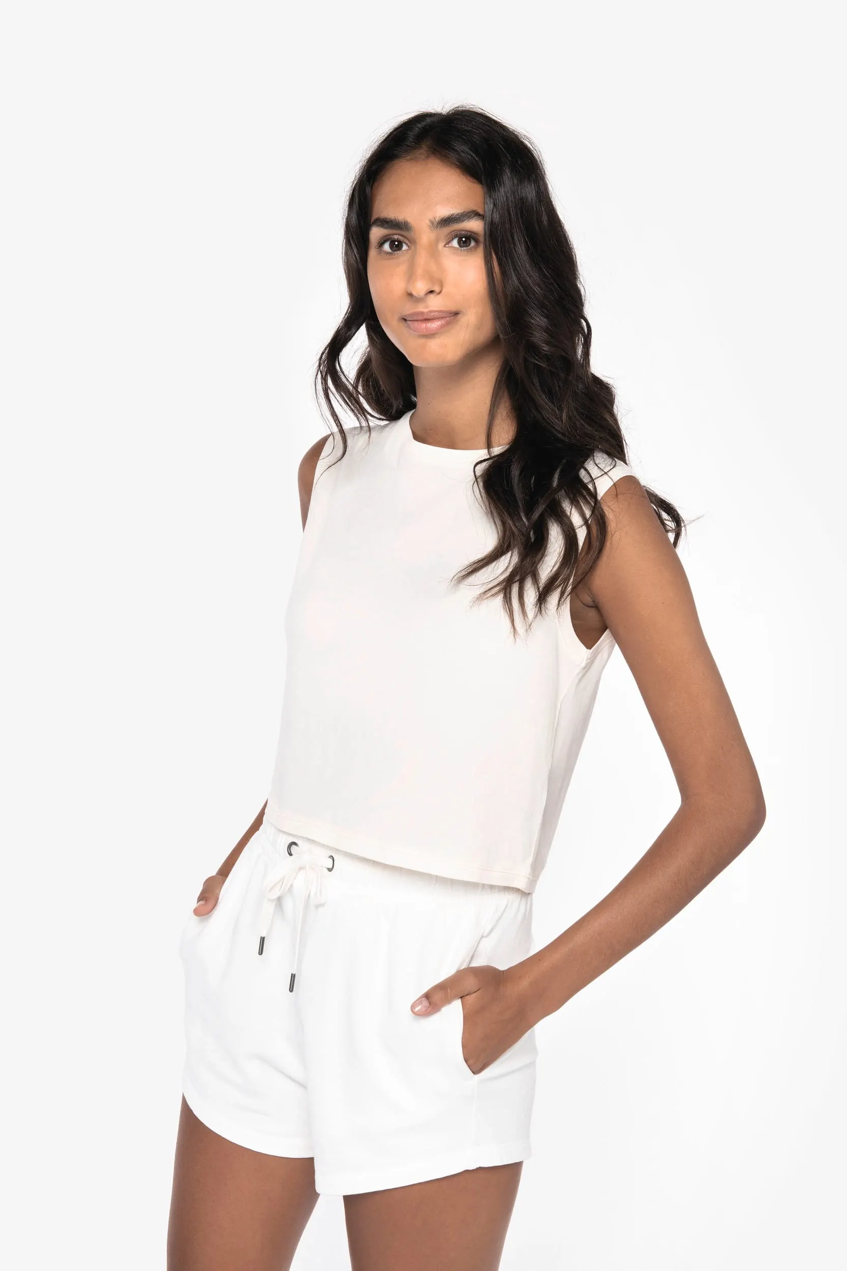 Camiseta crop ecorresponsable sin mangas mujer