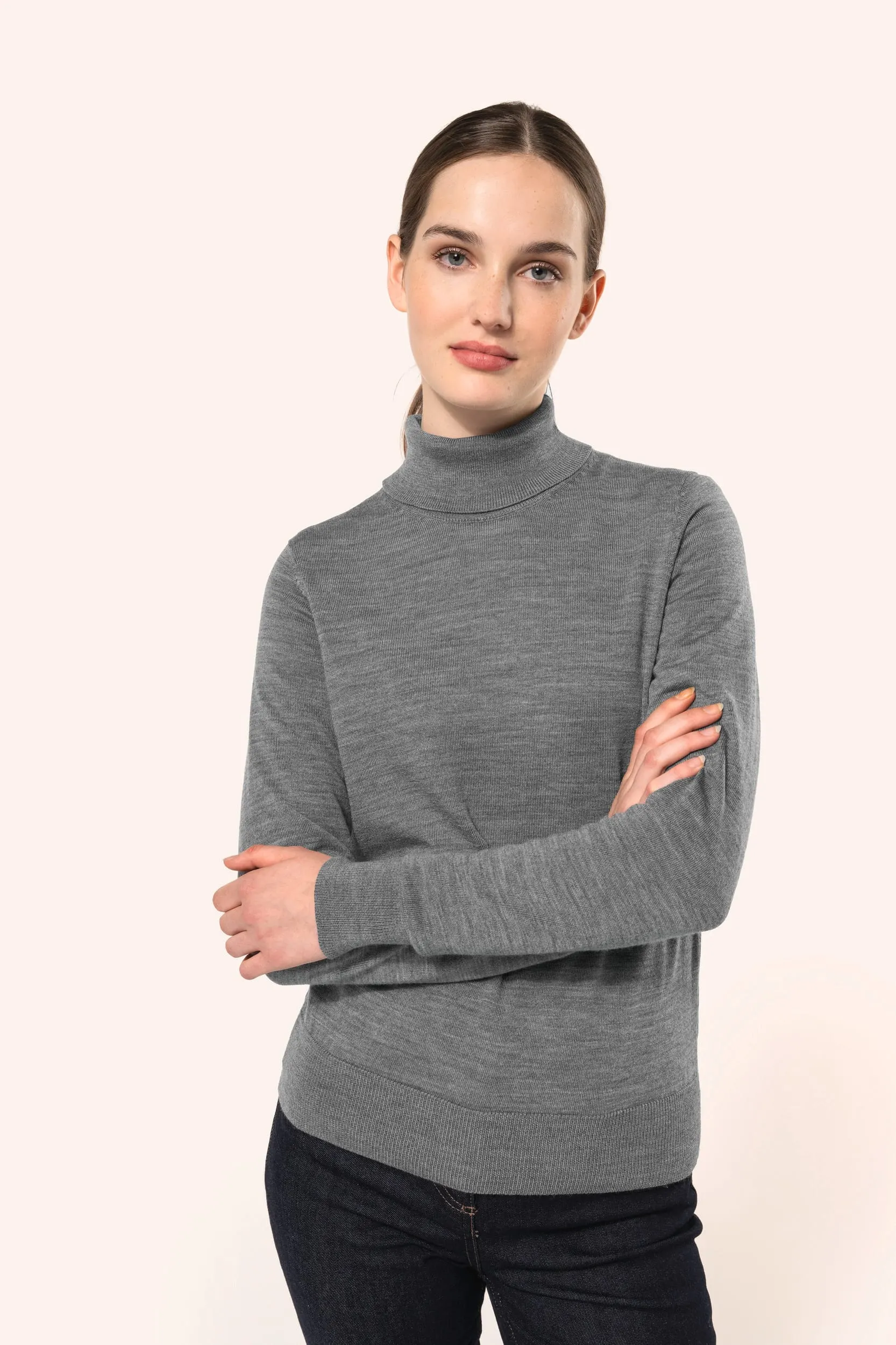 Jersey lana merina cuello vuelto mujer