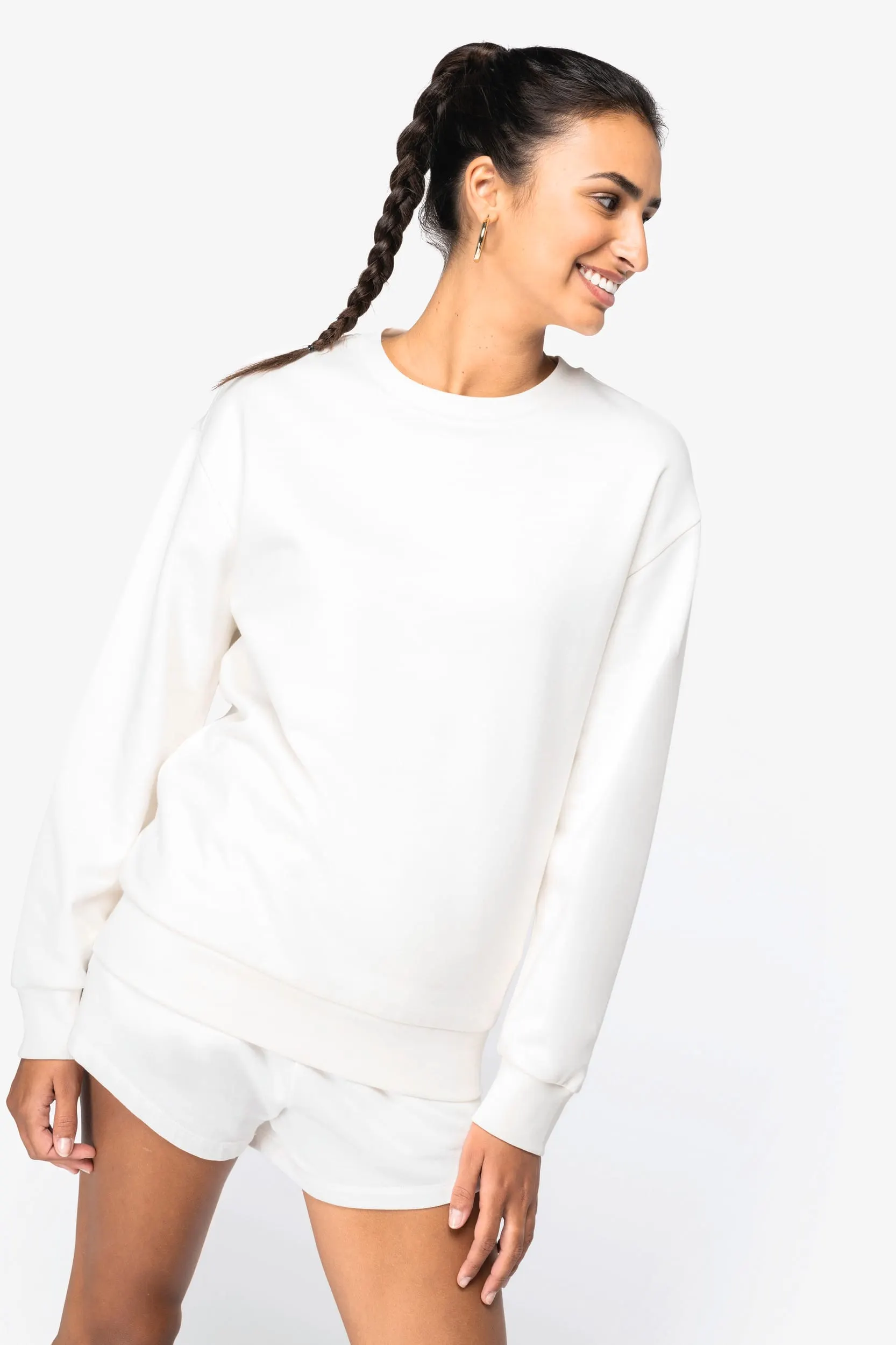Sudadera ecorresponsable cuello redondo y hombros caídos felpa perchada unisex