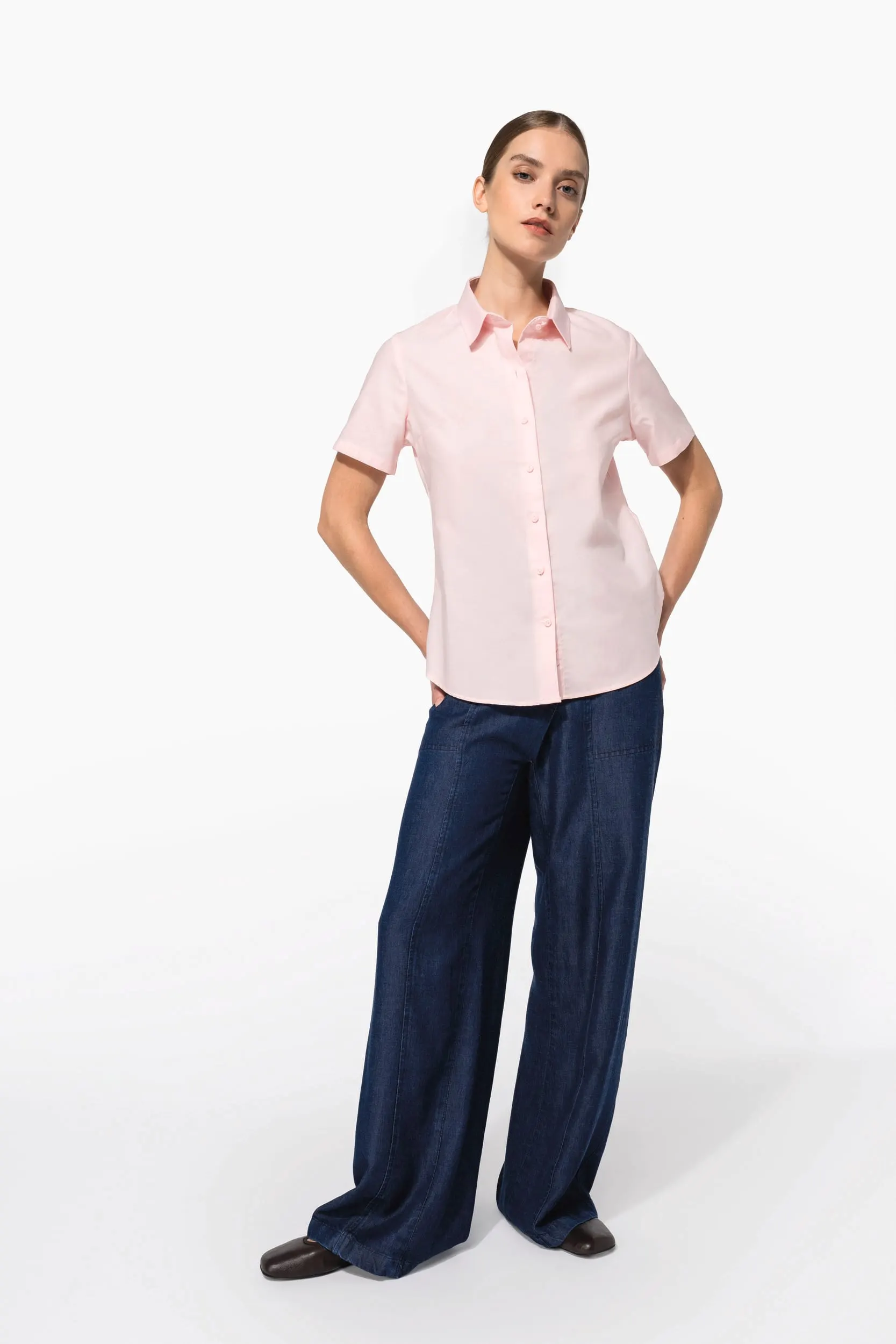 Camisa oxford manga corta mujer