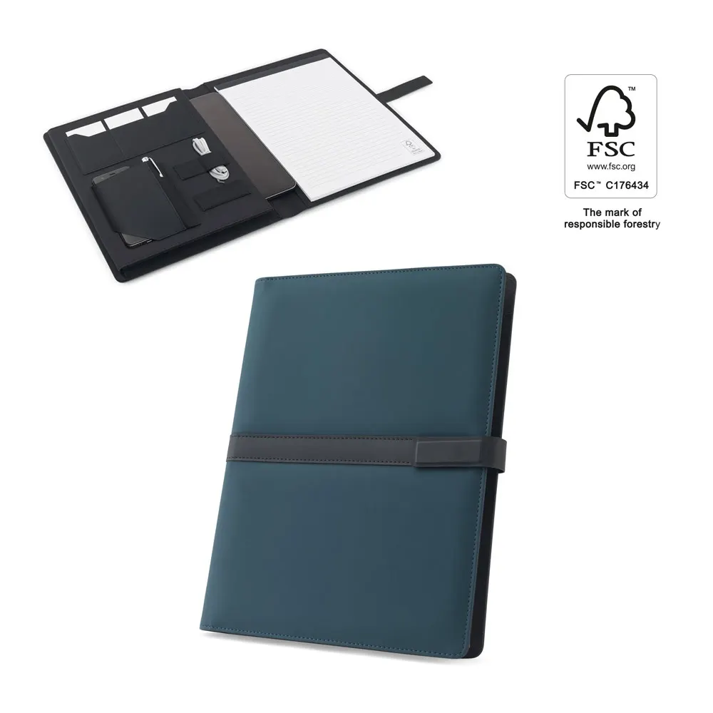 SANDERSON FOLDER. Carpeta A4 de PU (50% reciclada) con cierre magnético y bloc de notas con páginas rayadas