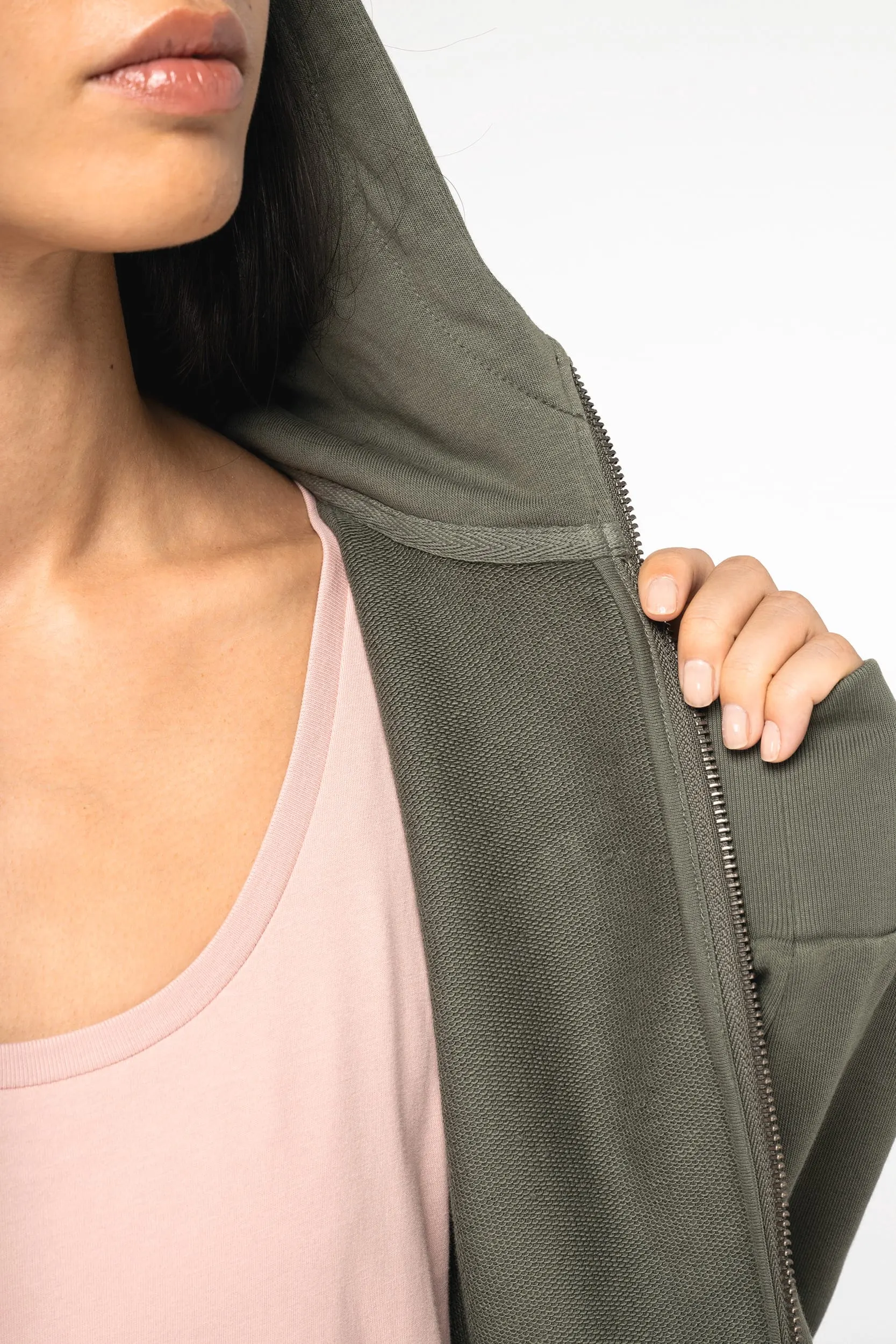 Sudadera ecorresponsable con cremallera y capucha French Terry mujer