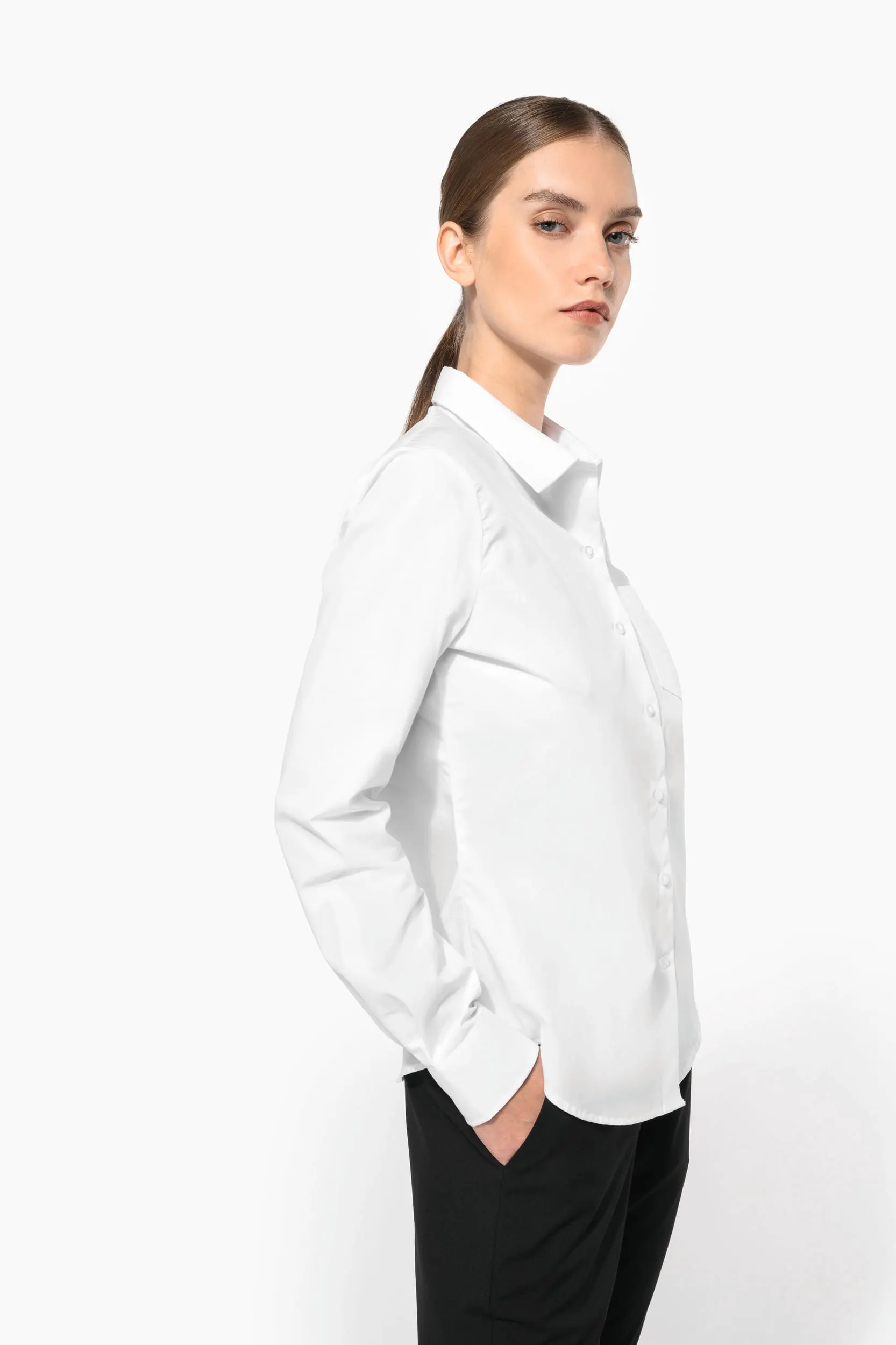 Camisa popelina manga larga mujer