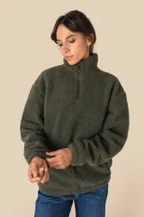 Sudadera de sherpa con 1/4 de cremallera y hombros caídos unisex
