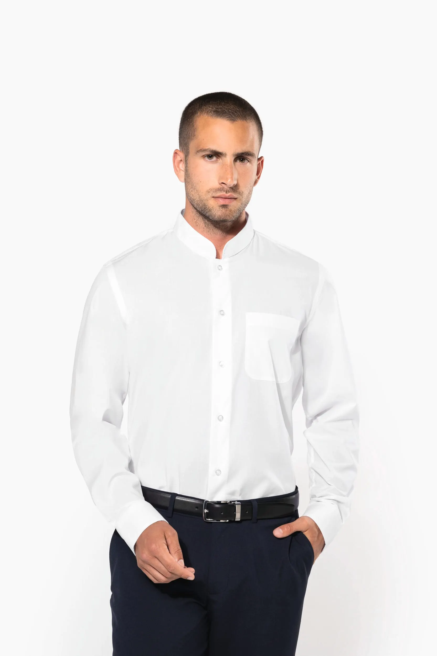 Camisa cuello mao  manga larga hombre