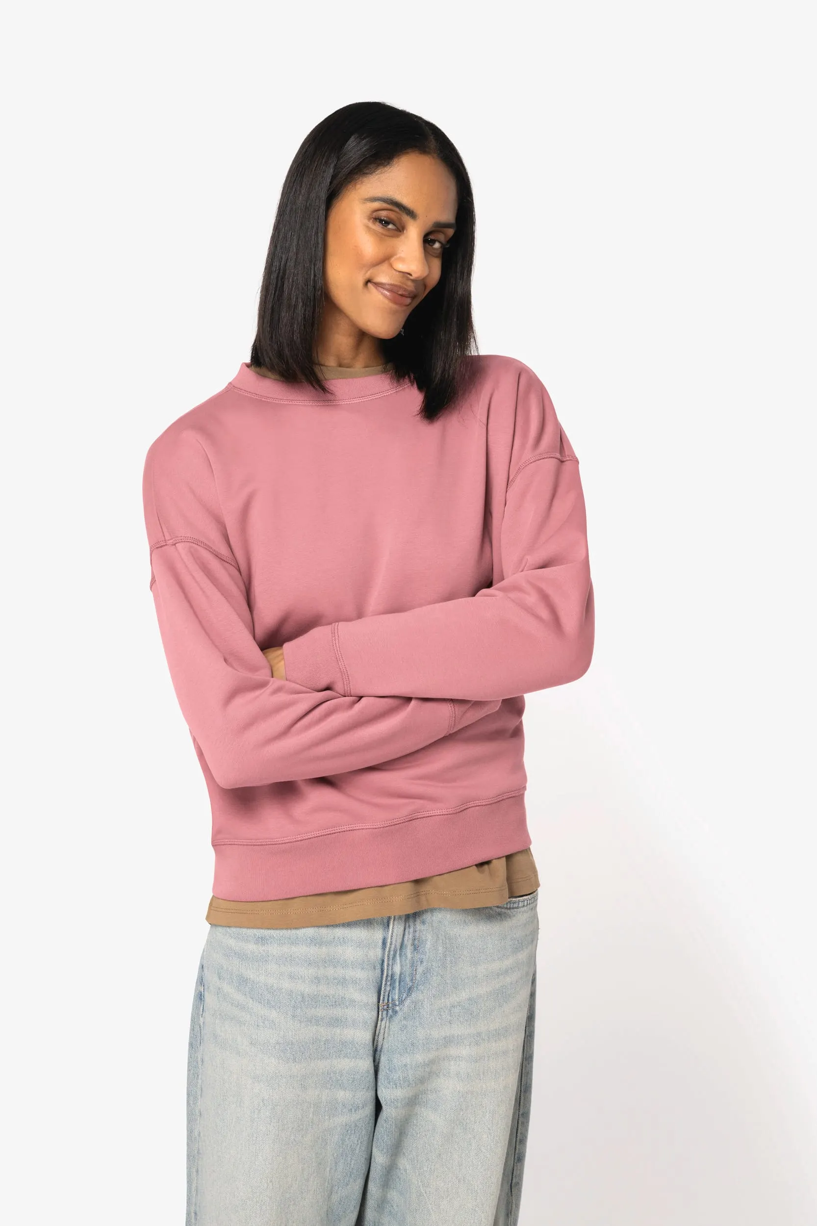 Sudadera ecorresponsable cuello redondo hombros caídos mujer