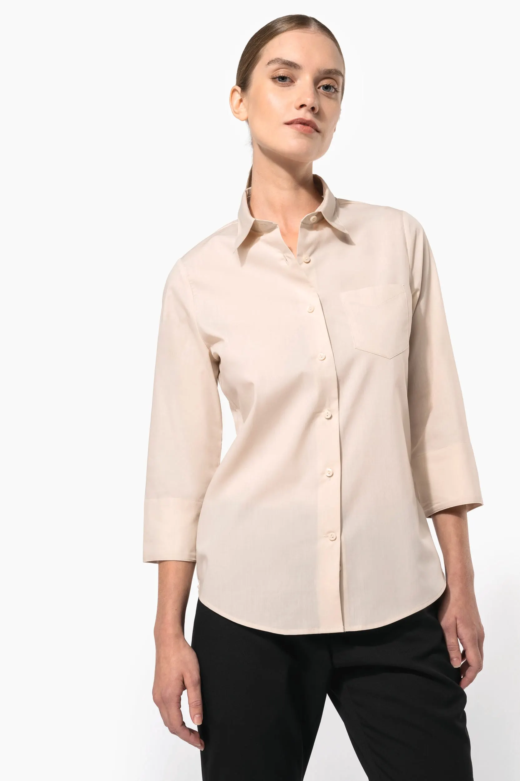 Camisa popelina de polialgodón manga 3/4 de fácil cuidado mujer