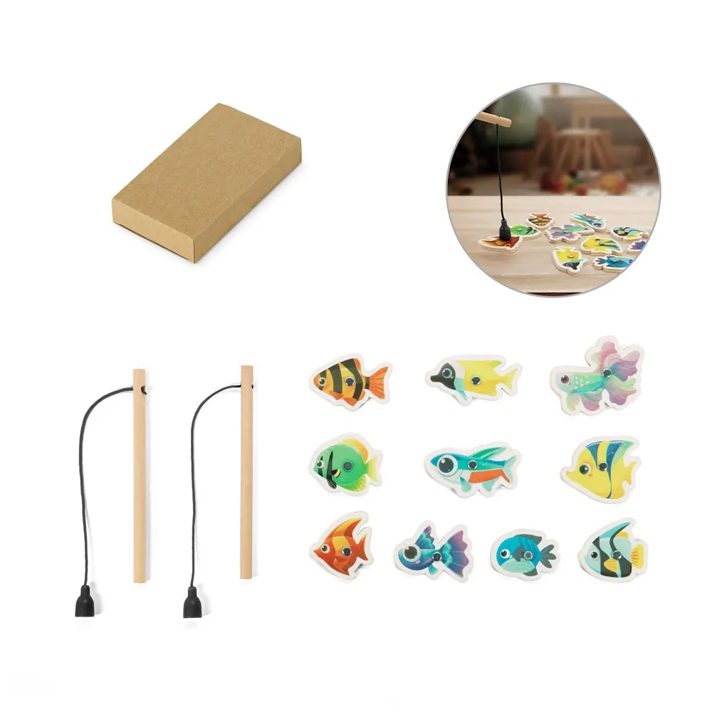 FISHY. Juego de pesca compuesto por 10 peces de madera, ideal para niños