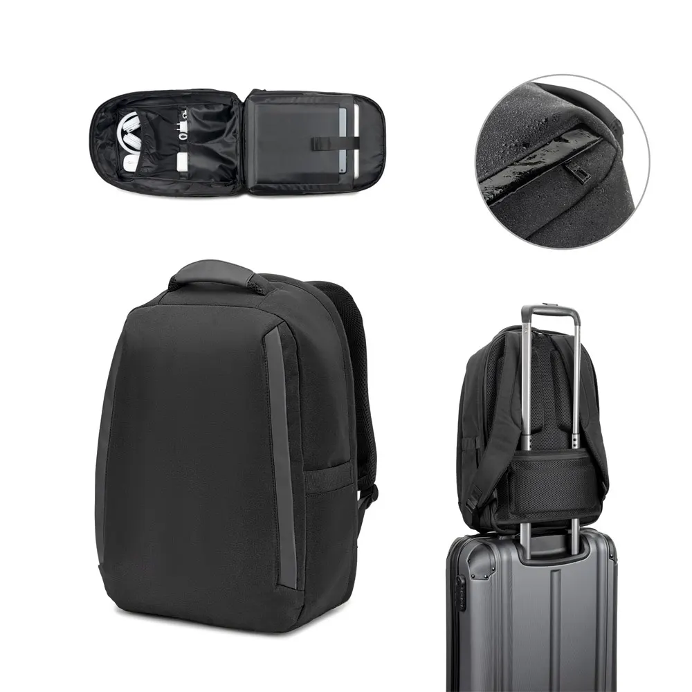 YANGON BPACK. Mochila antirrobo, en sarga con revestimiento hidrófugo y poliéster reciclado 600D, para portátil de 17.3"