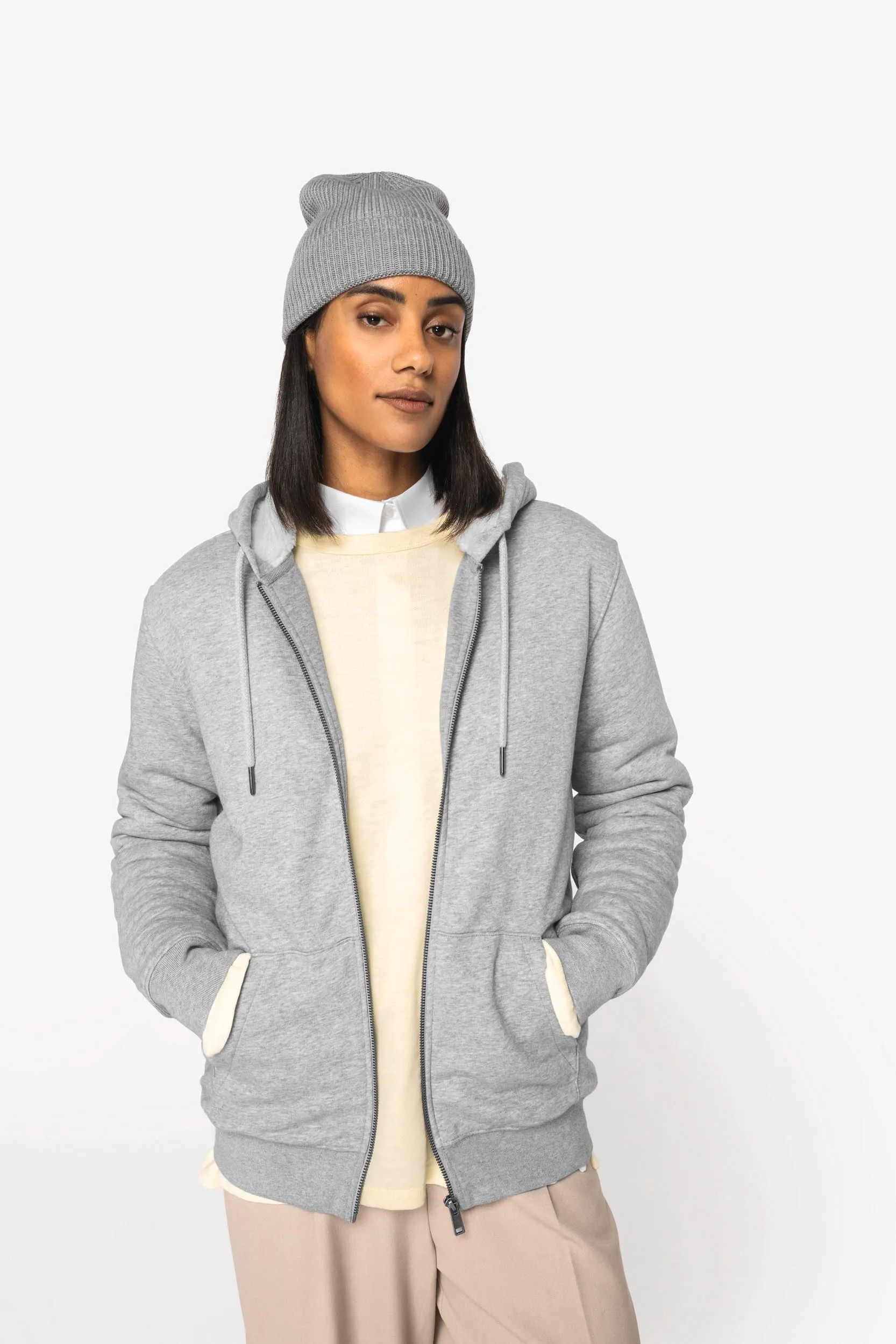 Sudadera ecorresponsable con cremallera y forro de sherpa unisex