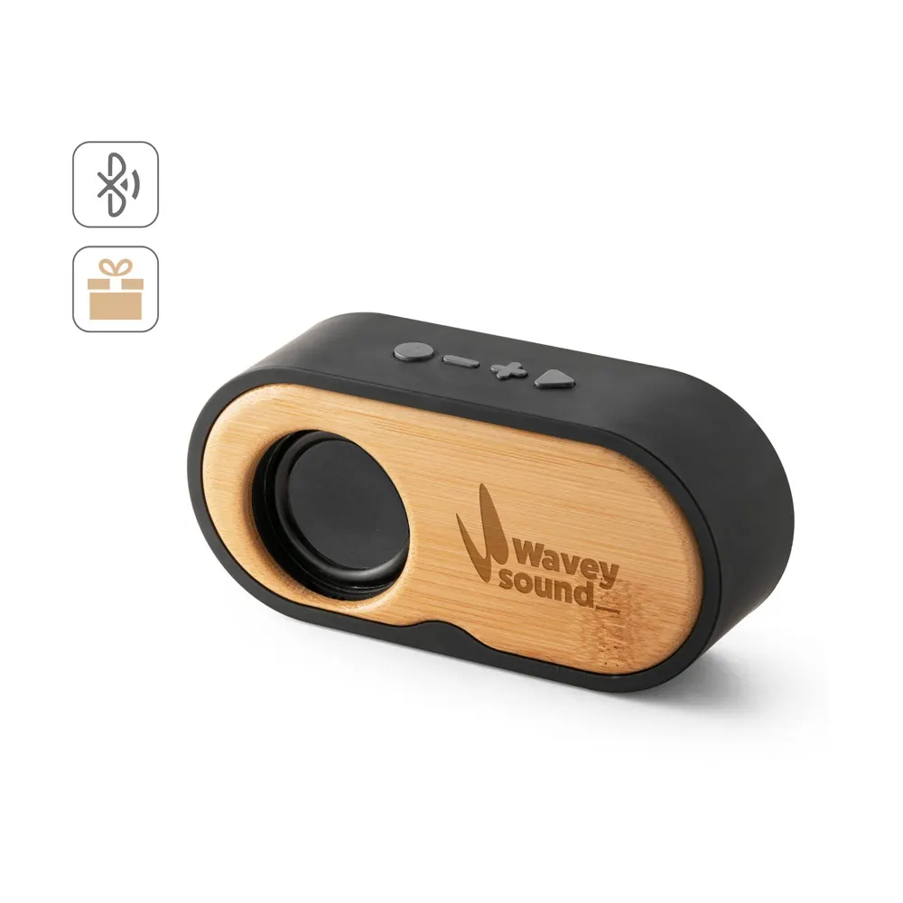 TILLY. Altavoz portátil de 3W con 5h de autonomía, fabricado en bambú y ABS reciclado (100% rABS)