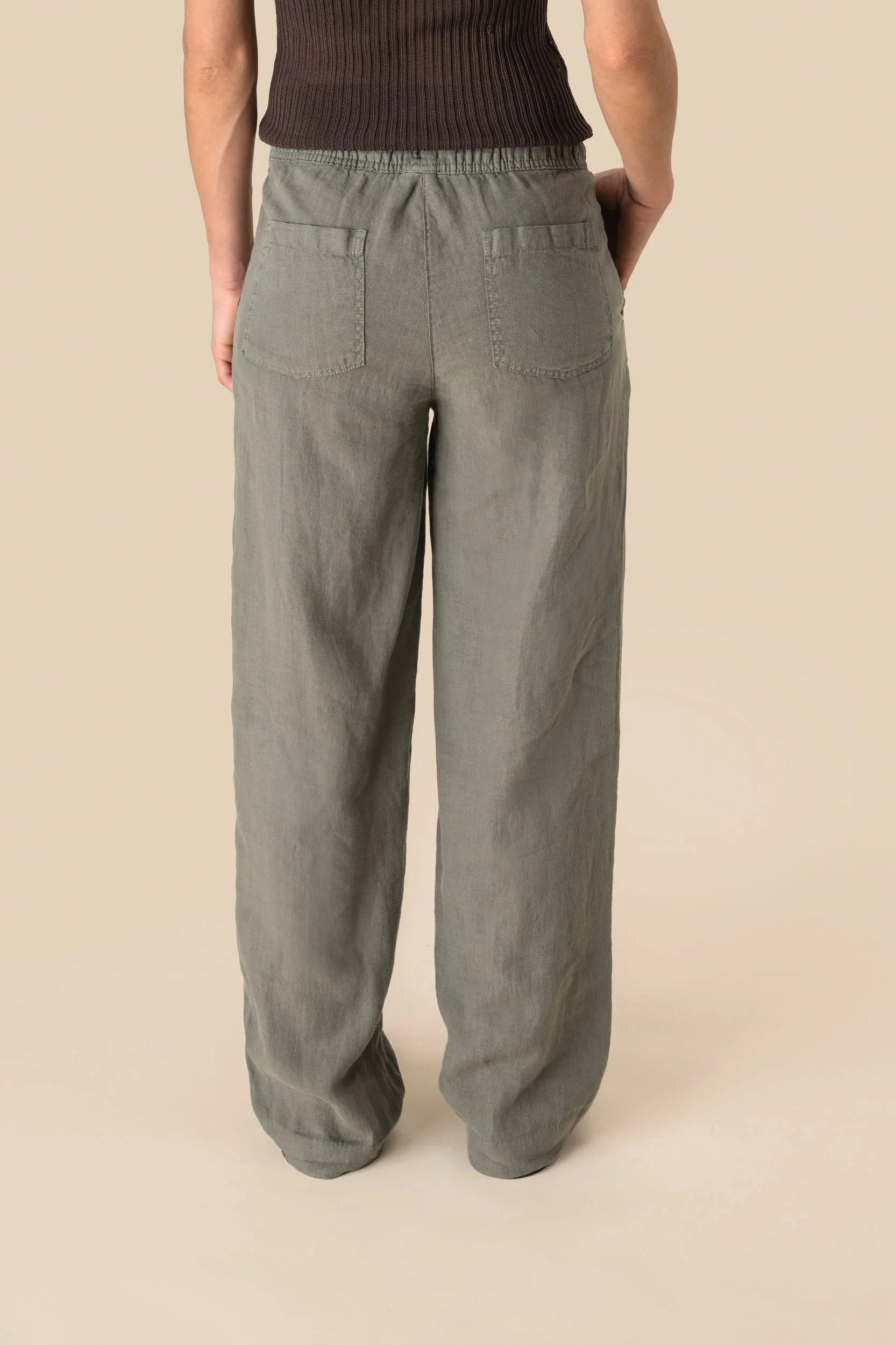 Pantalón efecto lavado de lino mujer
