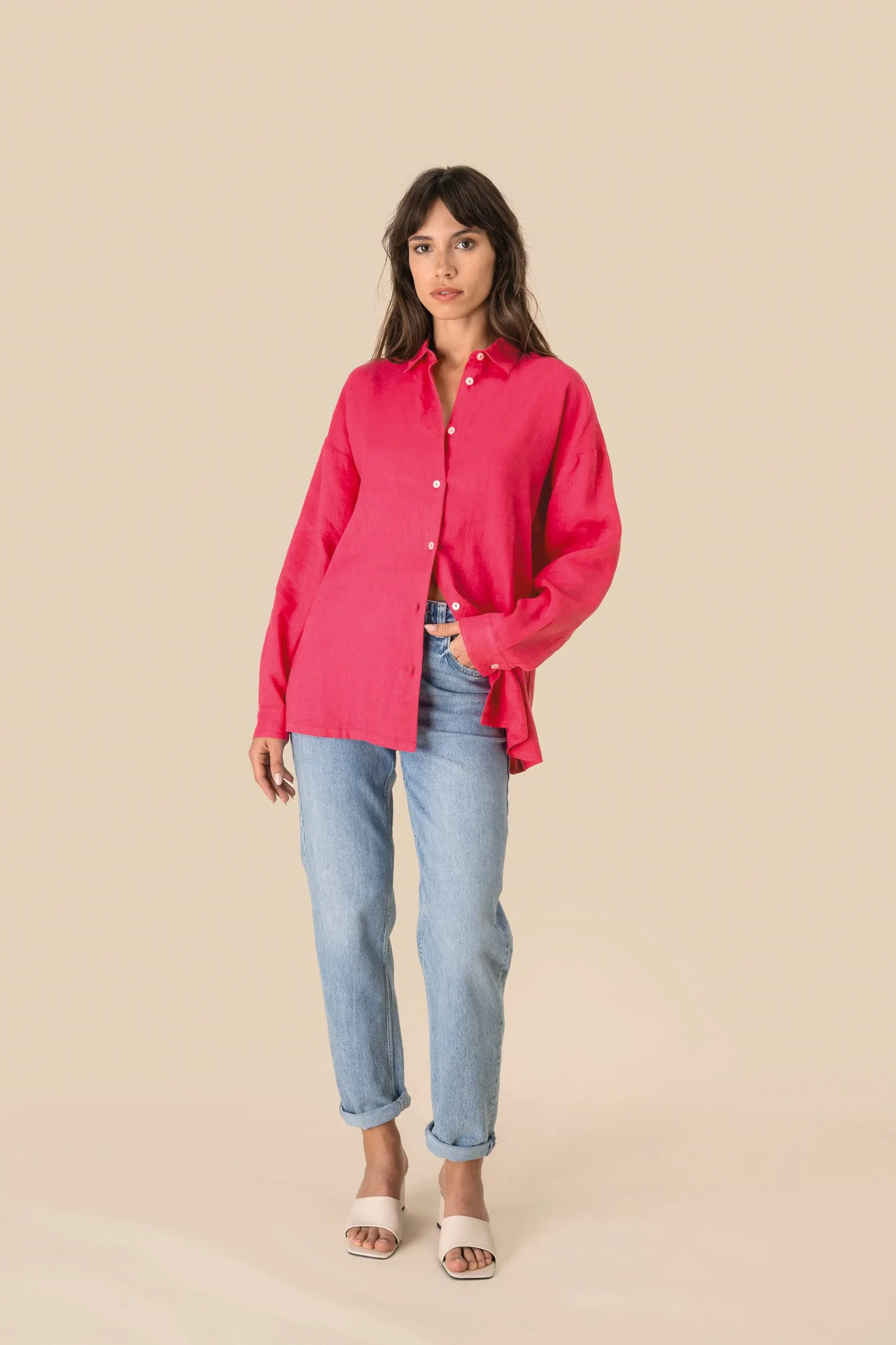 Camisa de lino oversize mujer