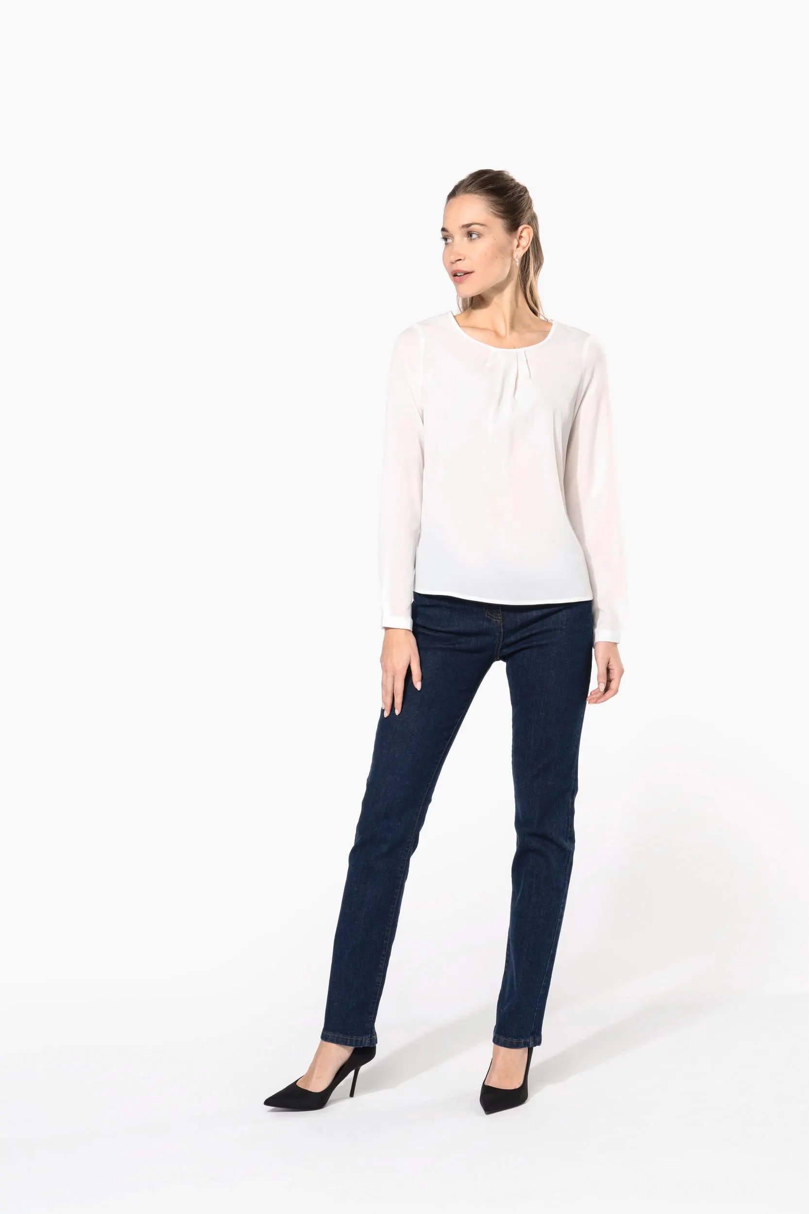 Blusa crepe manga larga mujer
