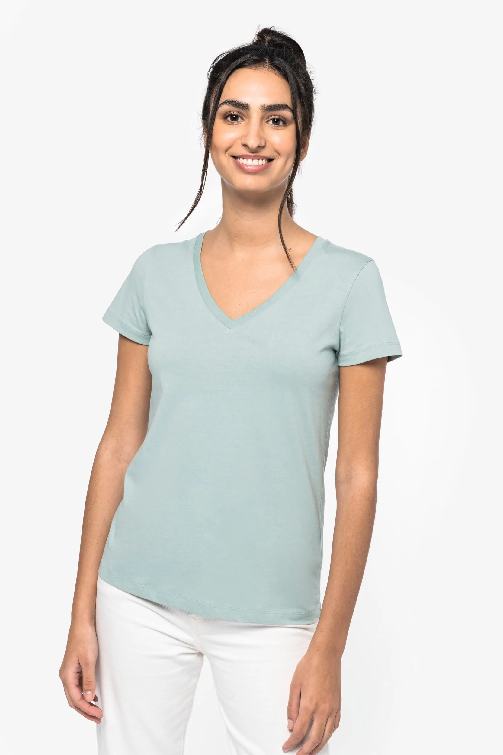 Camiseta ecorresponsable cuello de pico mujer