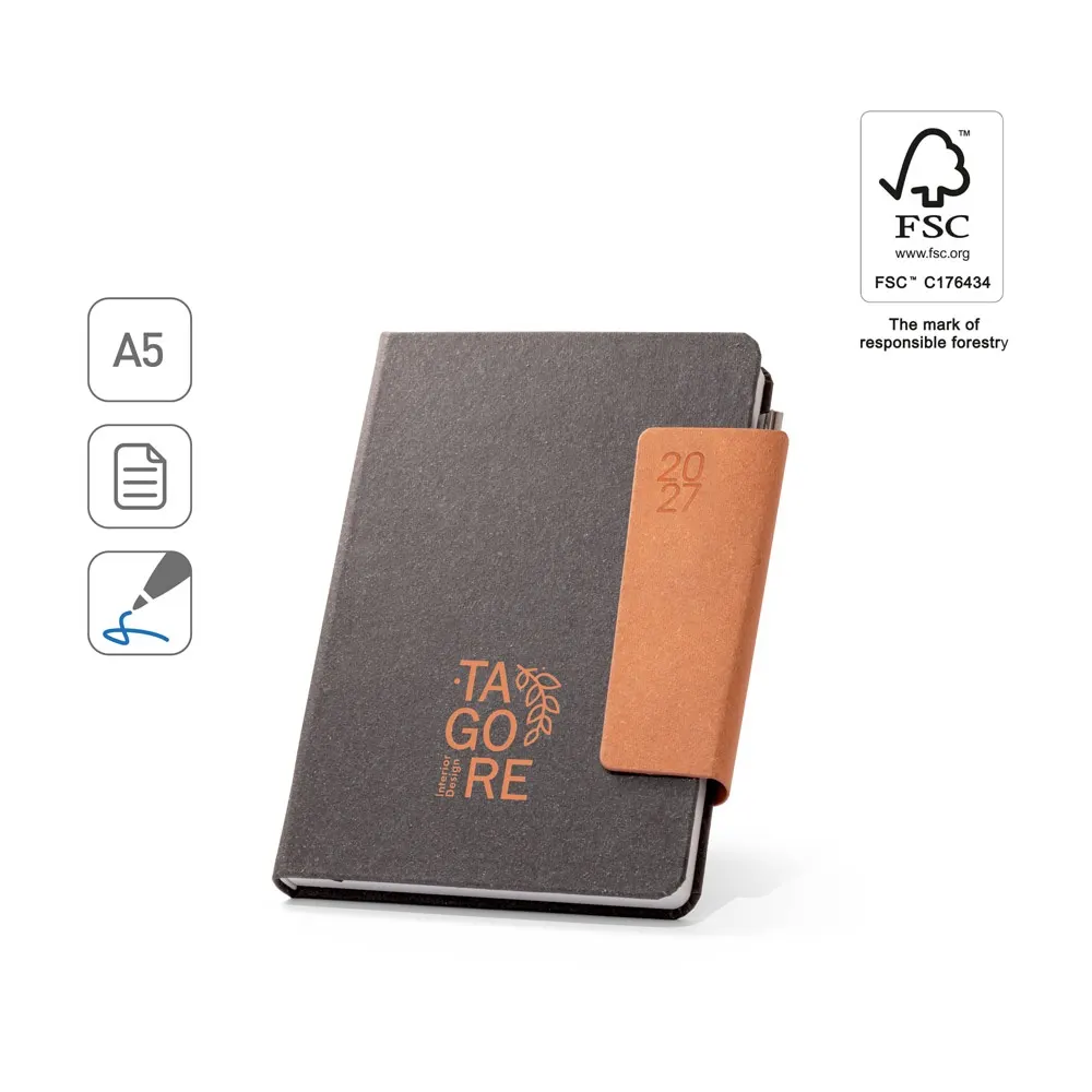 TAGORE A5. Agenda A5 en piel (58% reciclada)