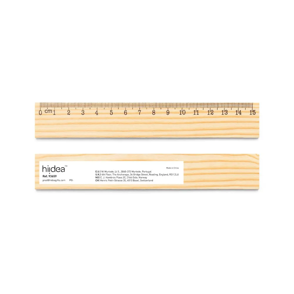 WESLEY 15. Regla de madera de pino con escala de 15 cm