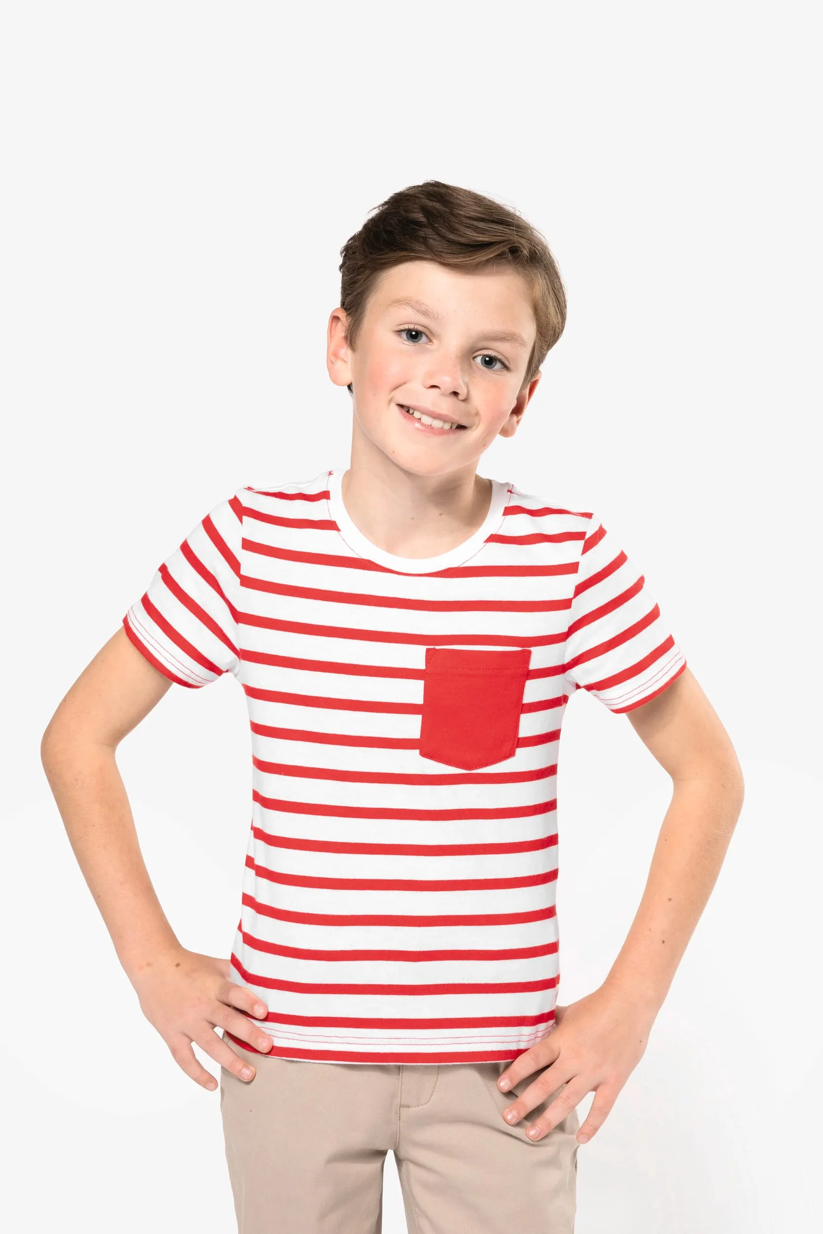Camiseta Marinero a rayas con bolsillo manga corta para niños