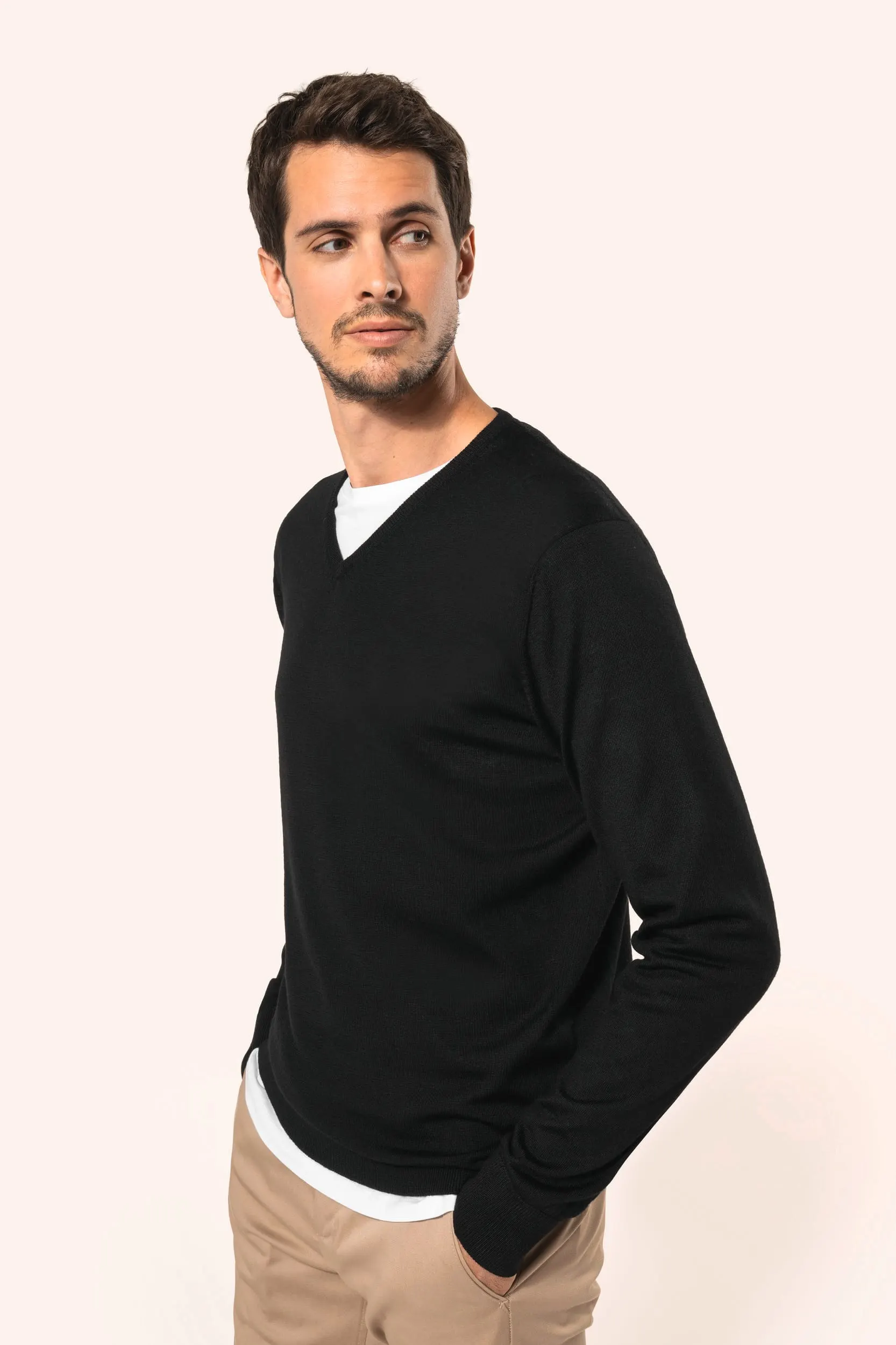 Jersey lana merina cuello de pico hombre