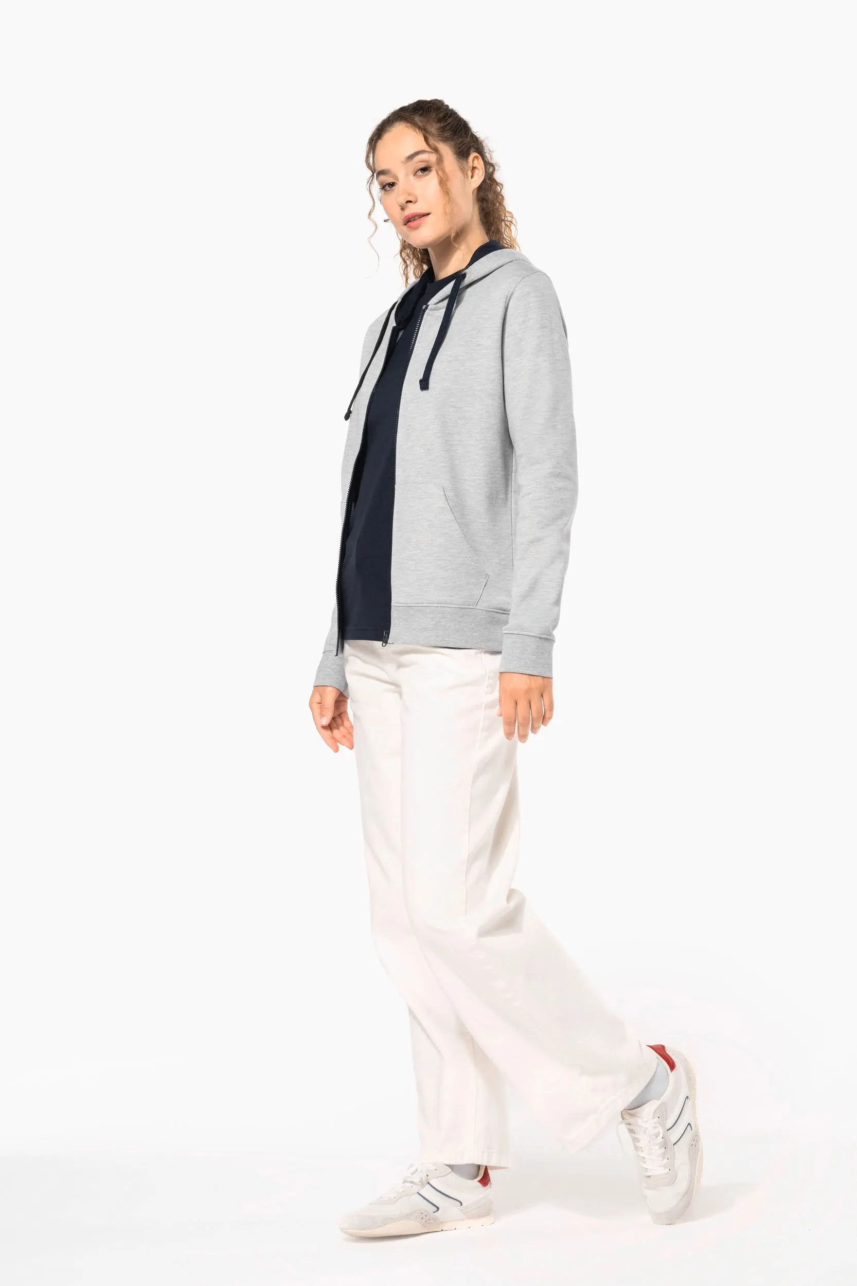 Sudadera capucha y cremallera contrastada mujer