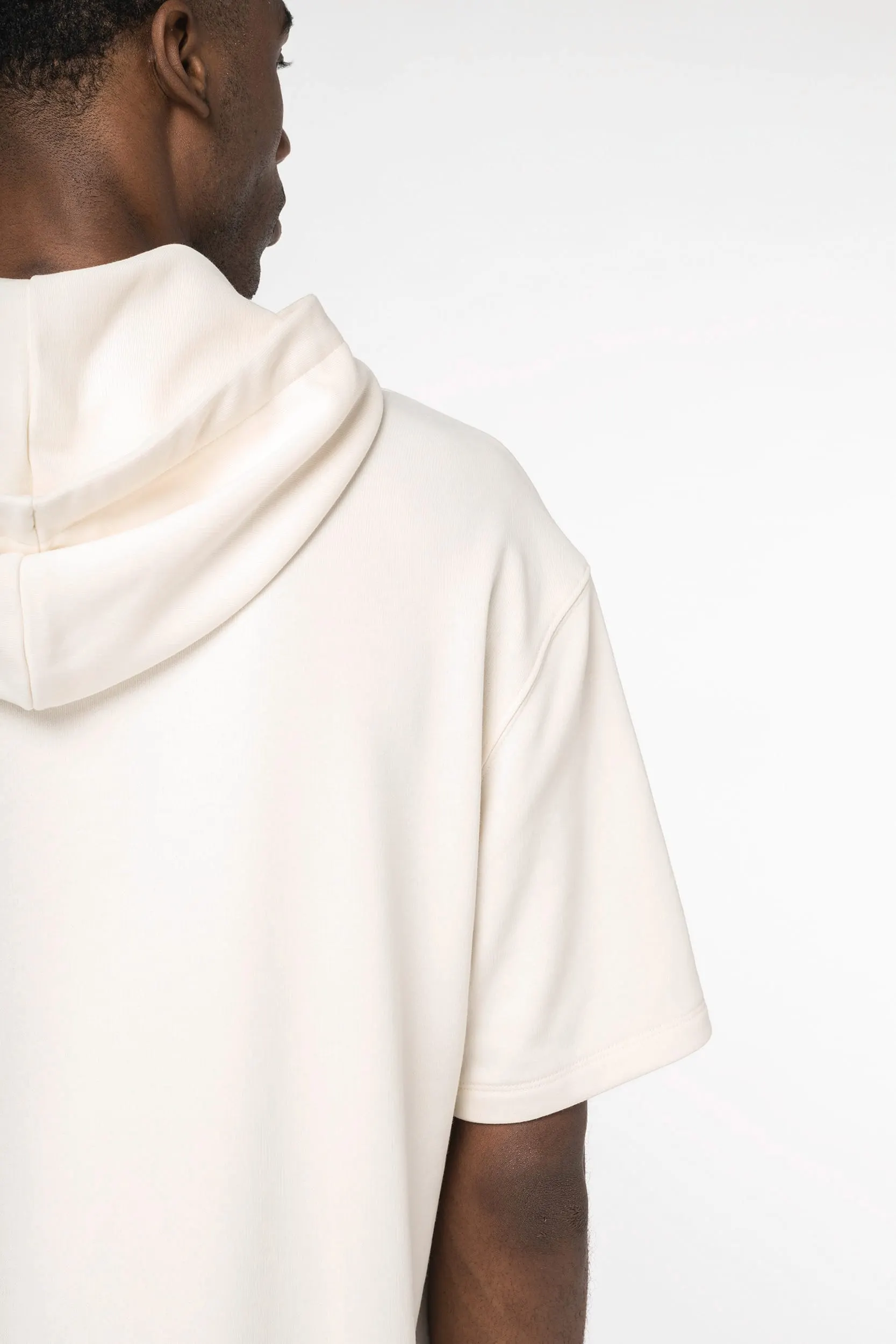 Sudadera ecorresponsable con capucha y hombros caídos de manga corta French Terry unisex