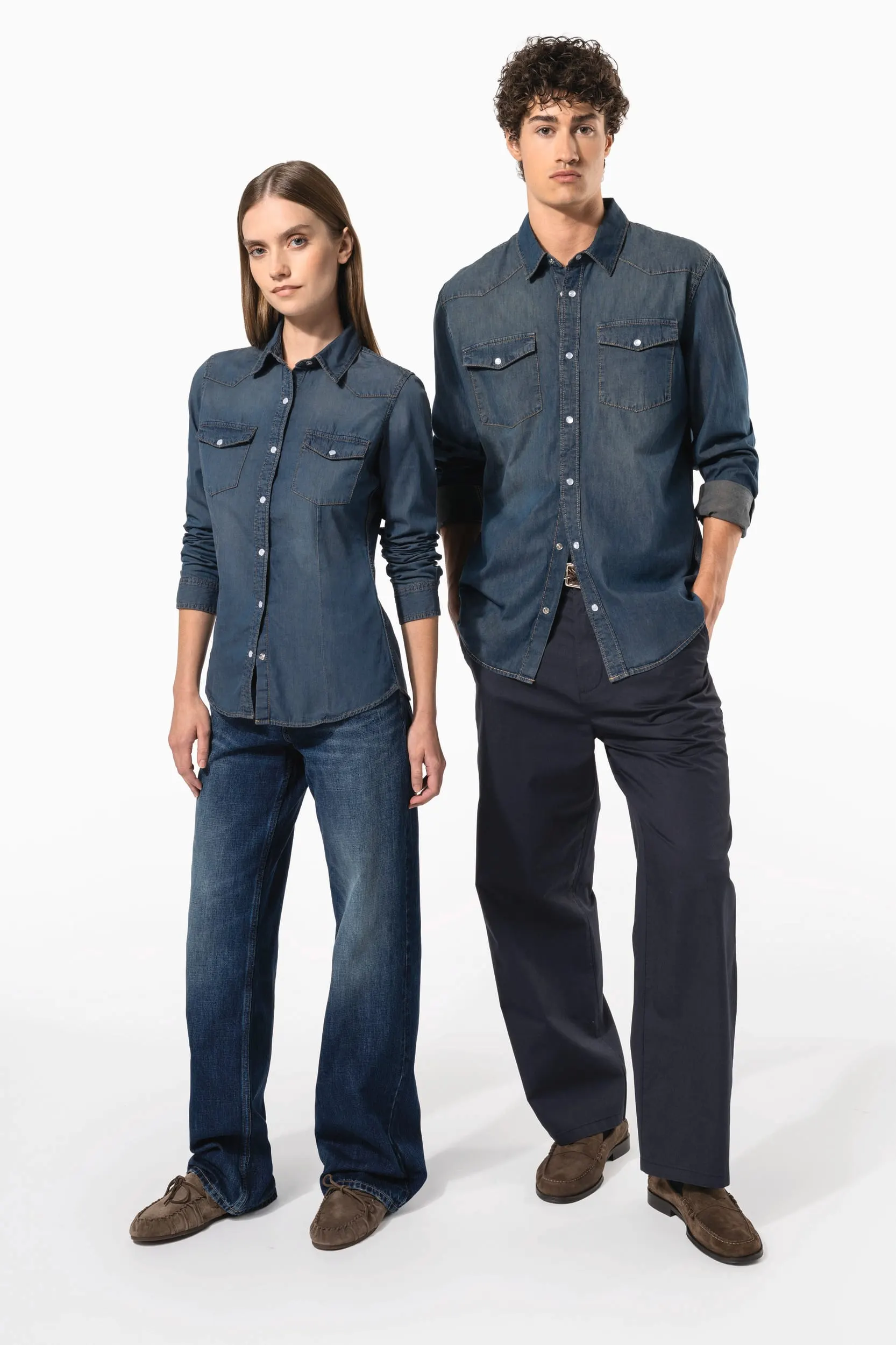 Camisa denim manga larga mujer