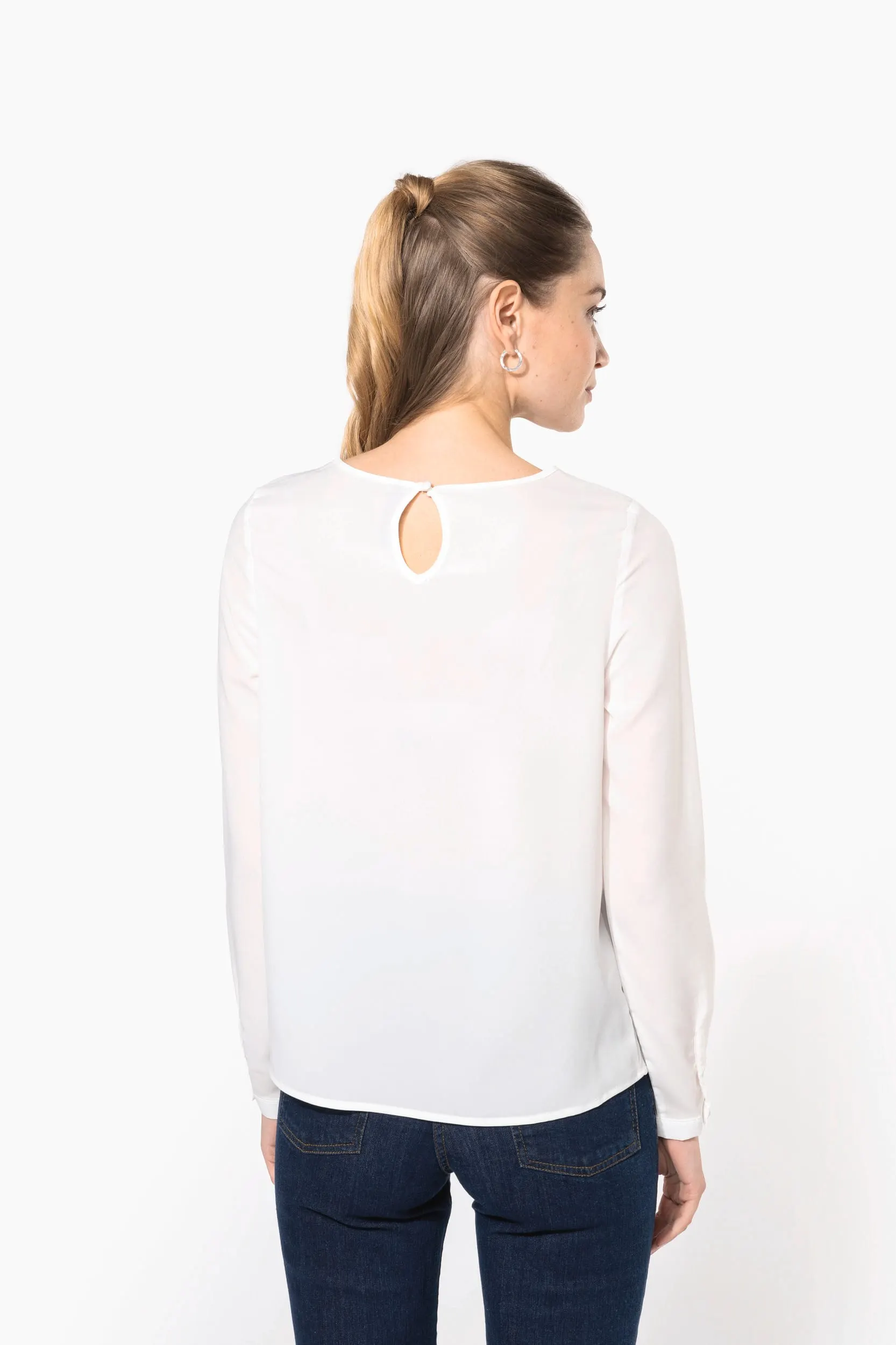 Blusa crepe manga larga mujer