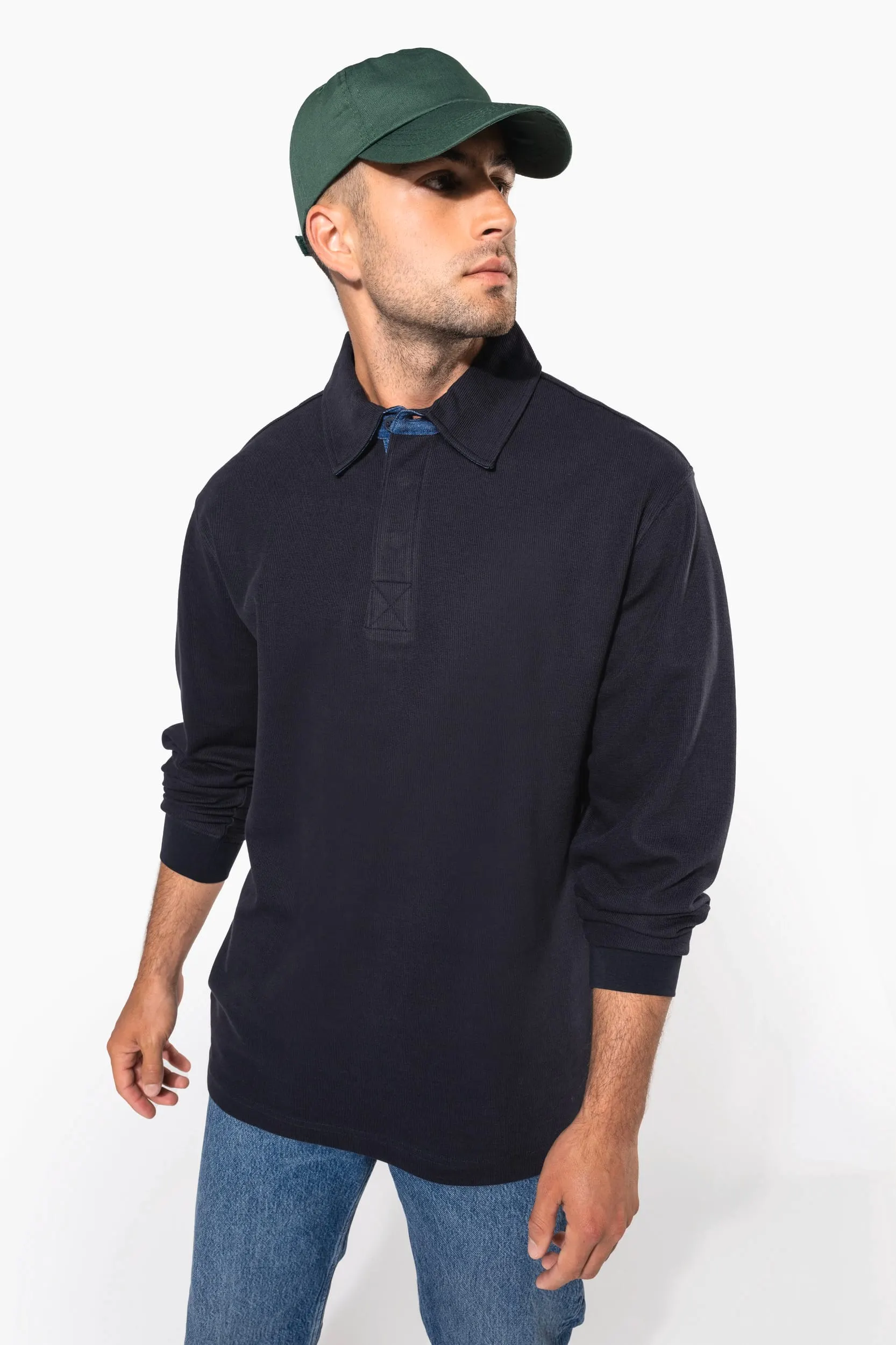 French rib - polo de canalé manga larga hombre