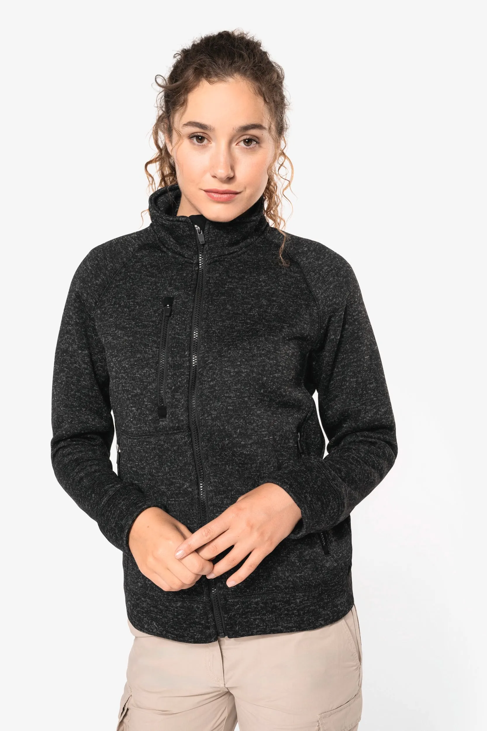Chaqueta jaspeada con cremallera mujer