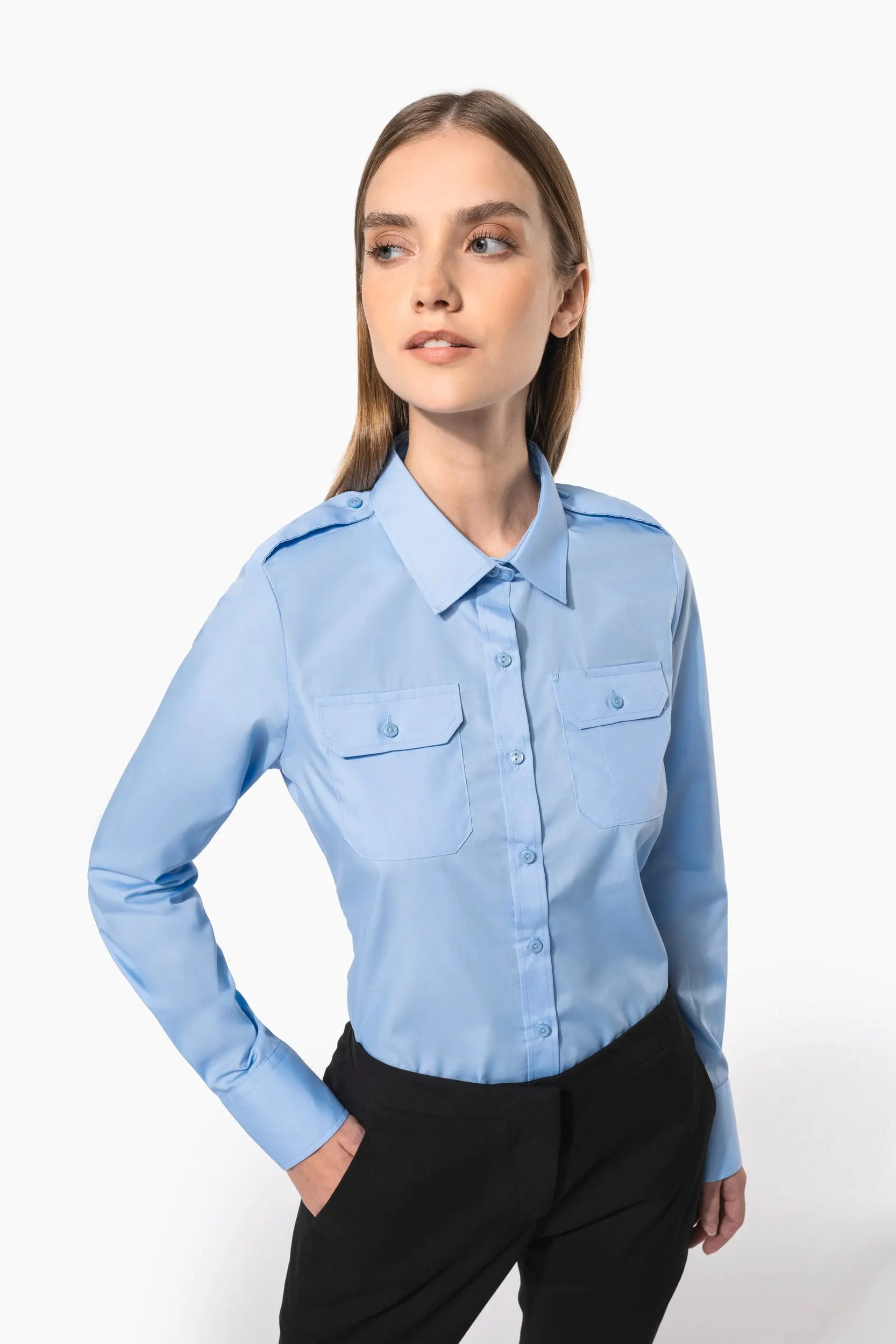 Camisa piloto manga larga mujer