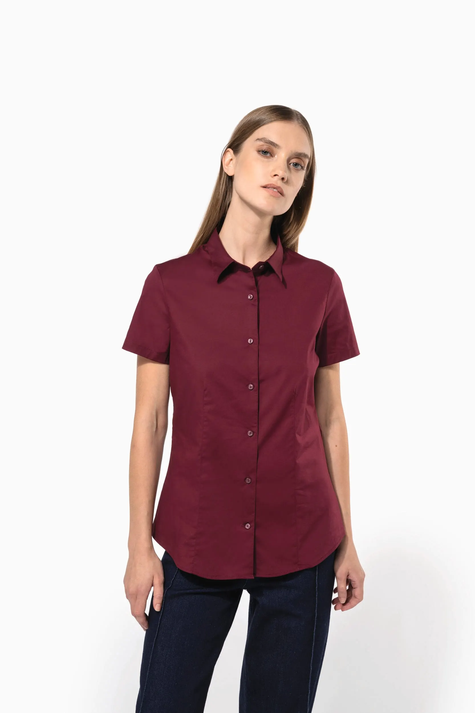 Camisa stretch manga corta mujer