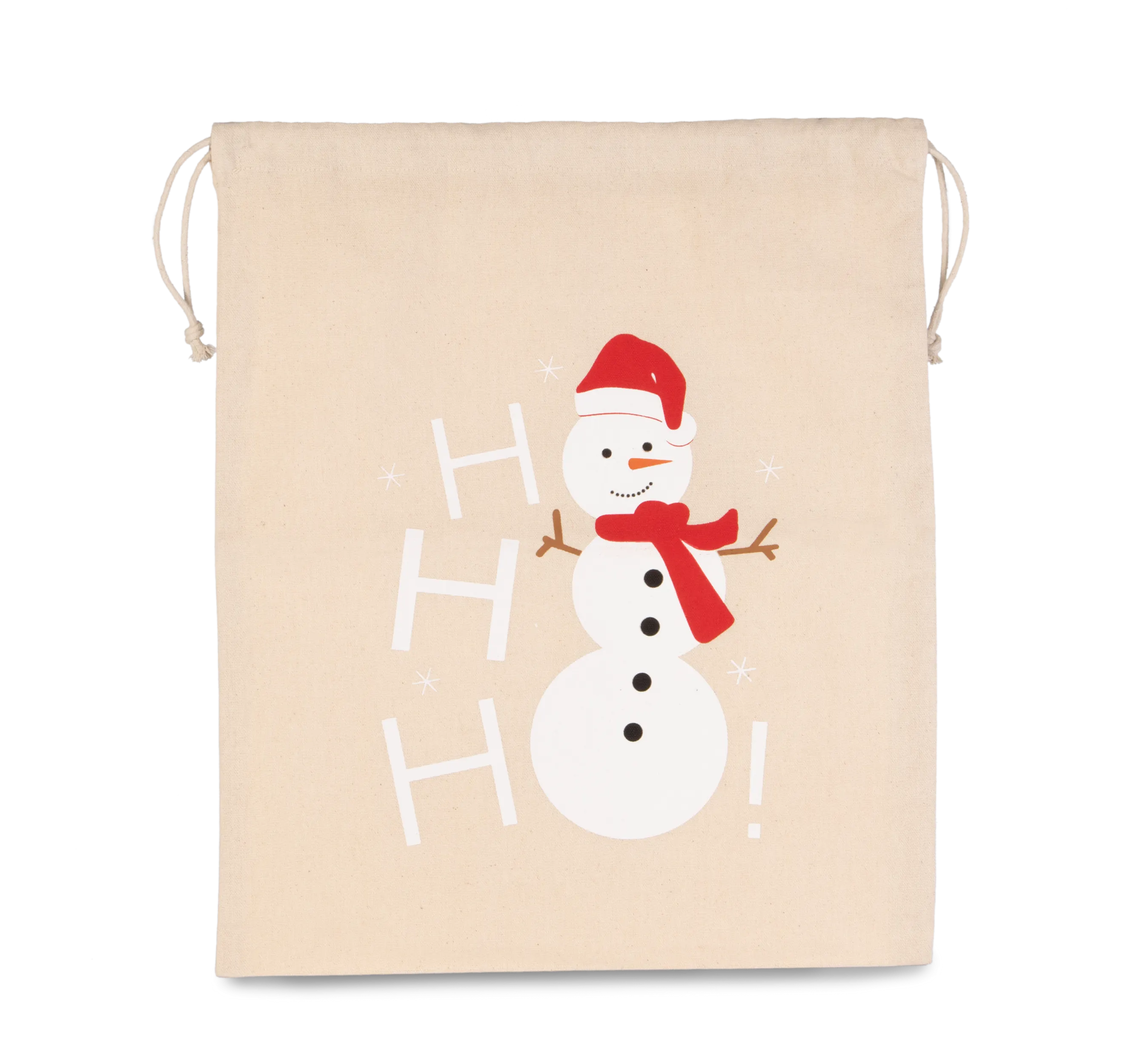 Bolsa algodón cierre cordón, diseño muñeco de nieve