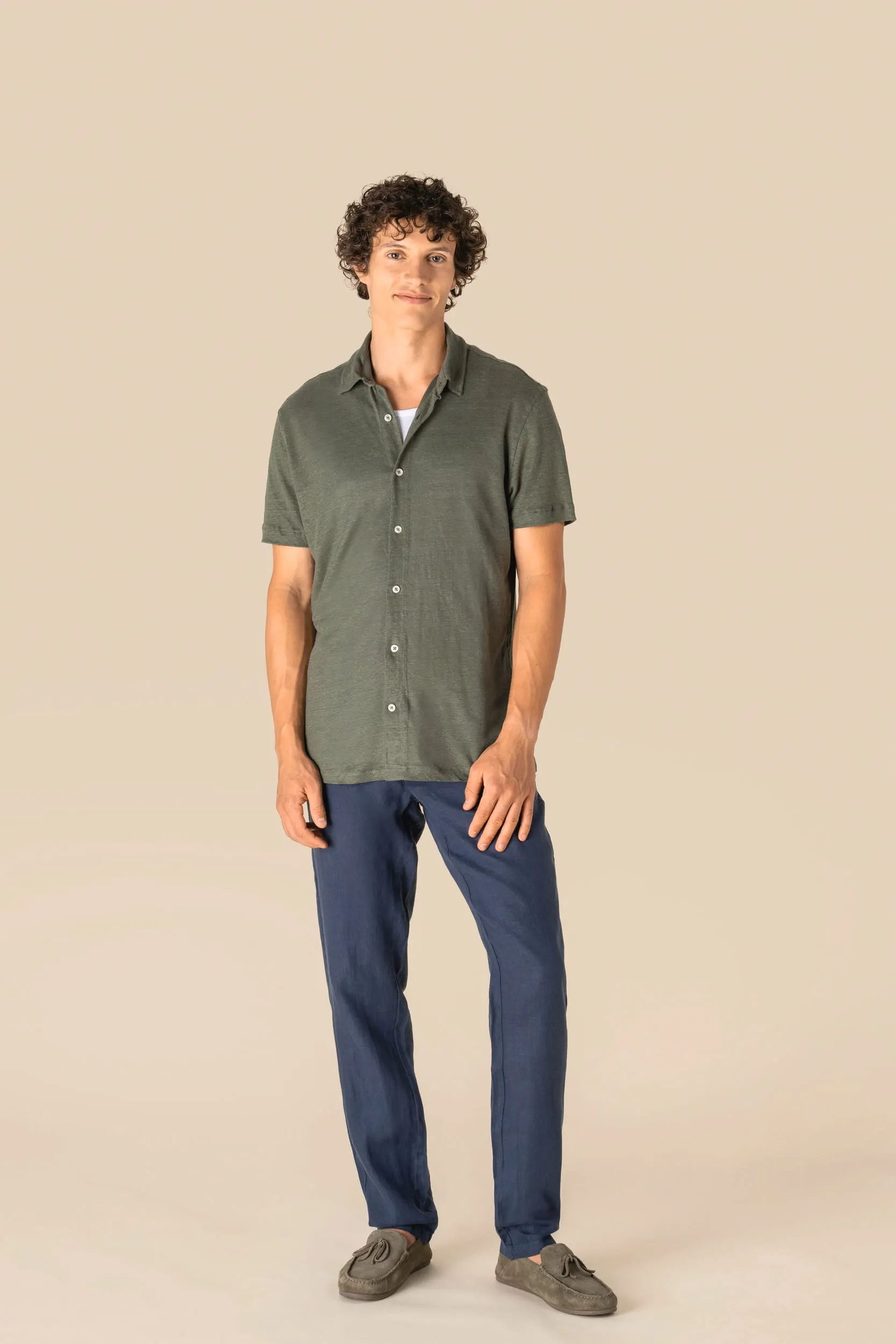 Camisa manga corta de lino hombre
