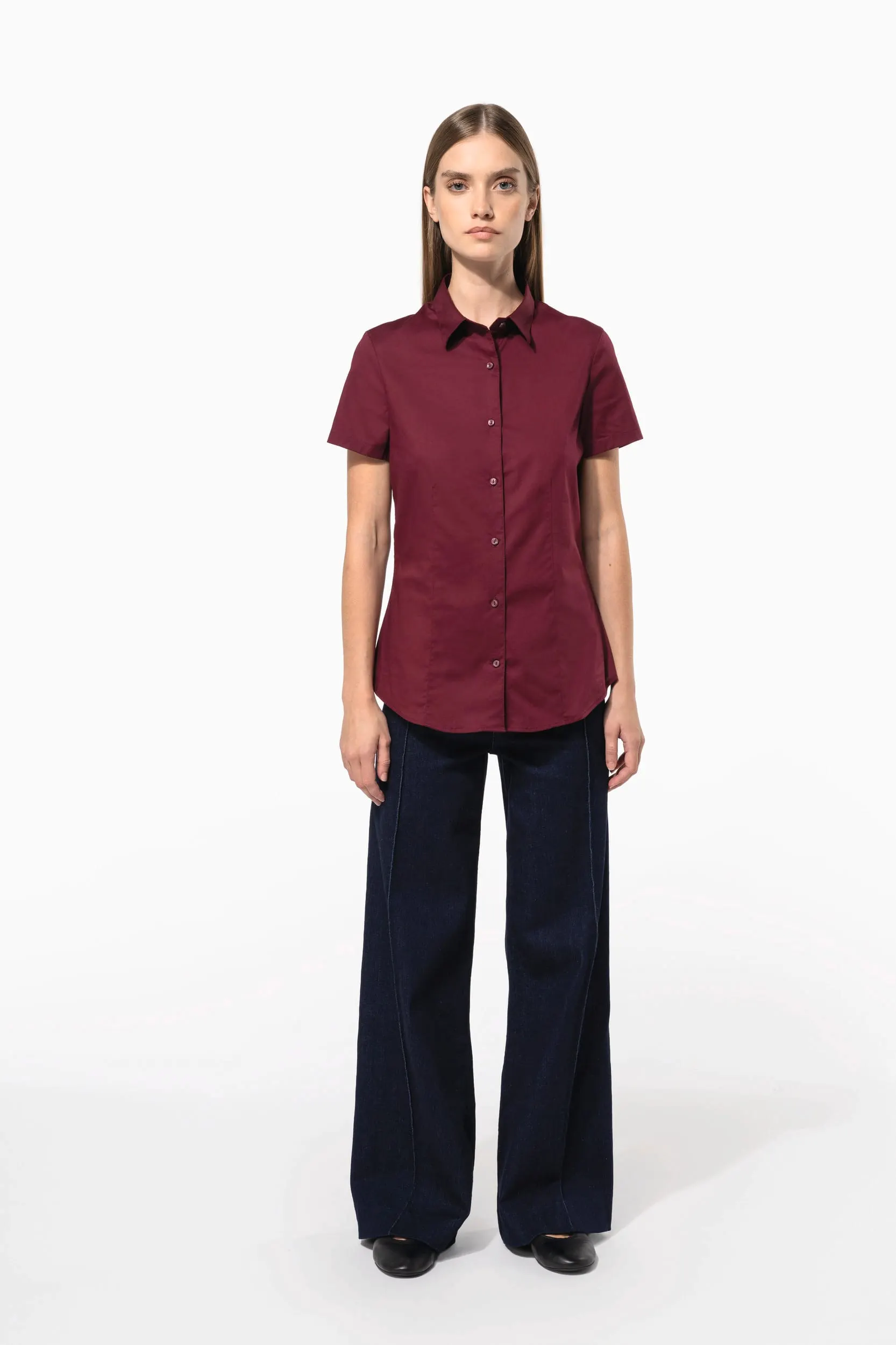 Camisa stretch manga corta mujer