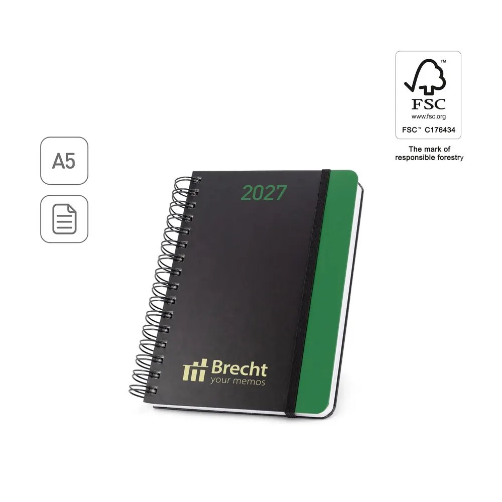 BRECHT A5. Agenda A5 en papel 100% reciclado y acabado mate