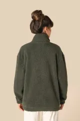 Sudadera de sherpa con cremallera y hombros caídos unisex