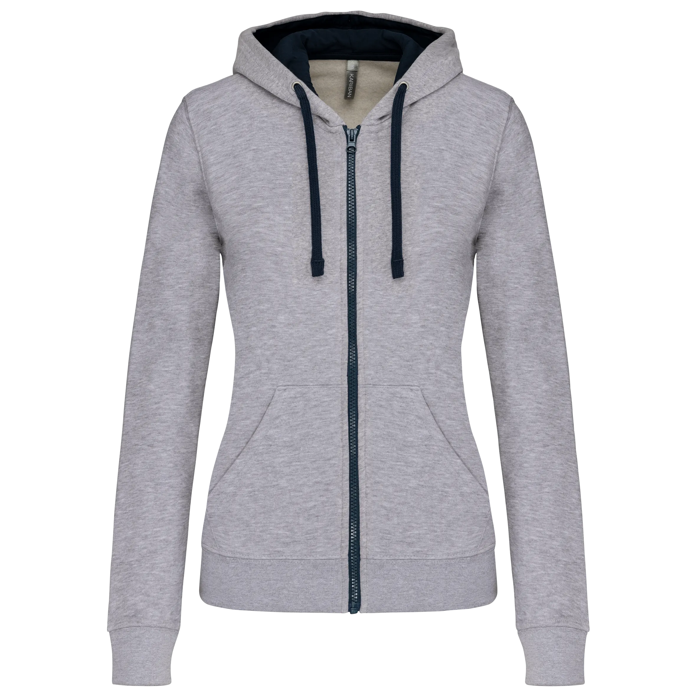 Sudadera capucha y cremallera contrastada mujer
