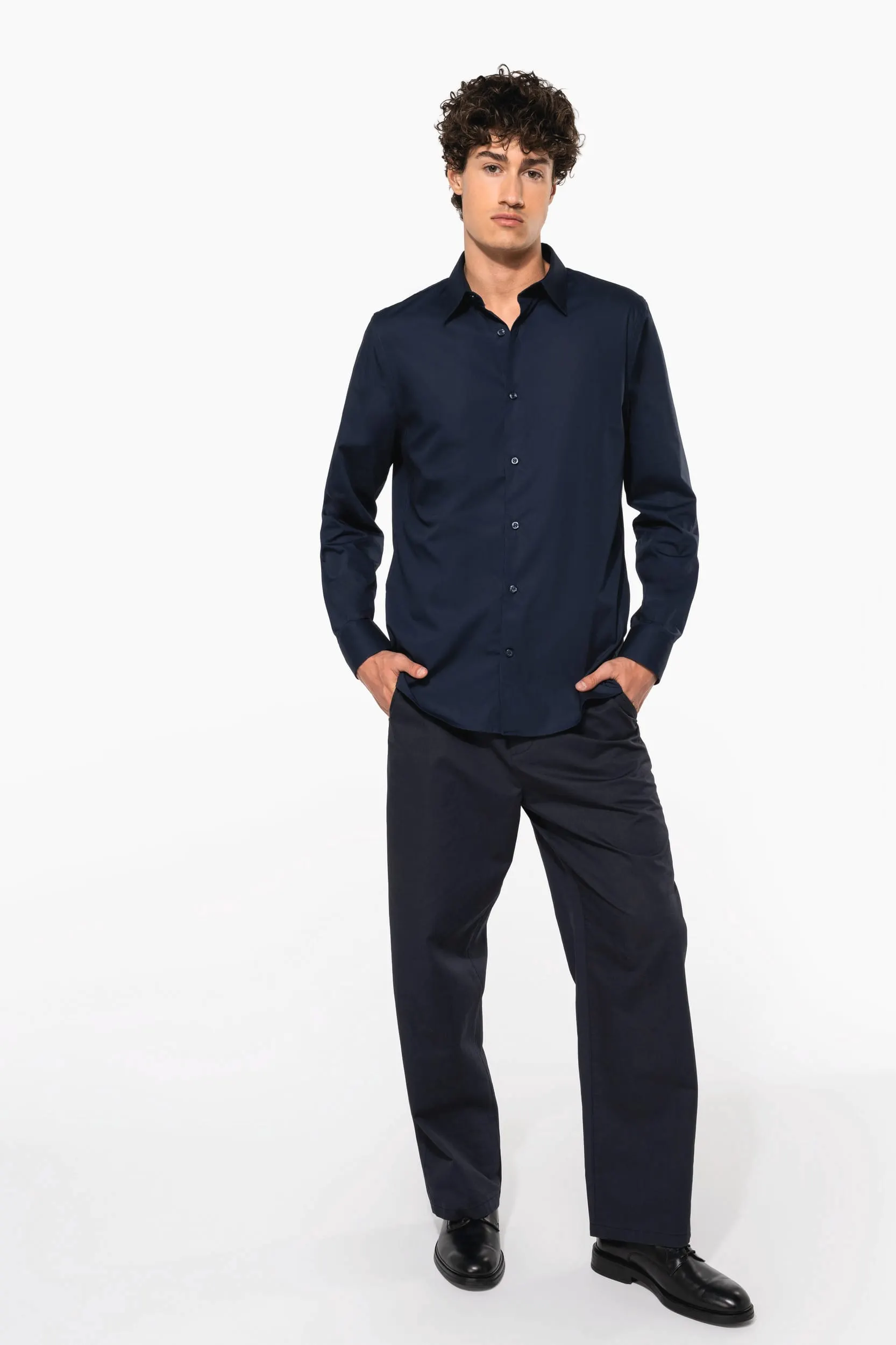 Camisa popelina manga larga hombre