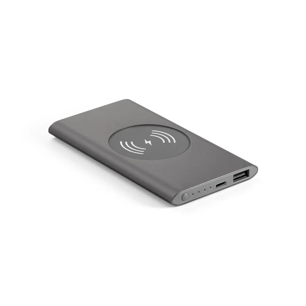 CASSINI. Power bank 4'000 mAh con cargador inalámbrico de 5W, fabricado en aluminio reciclado (100% rAL)