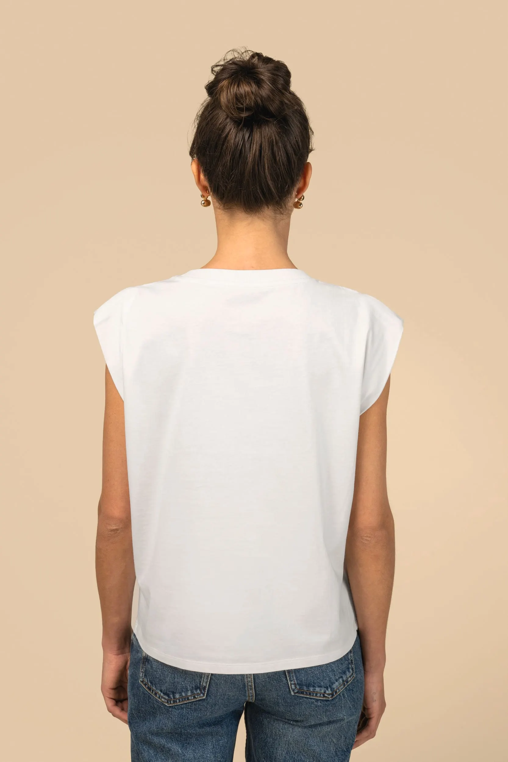 Camiseta de mujer eco-responsable sin mangas con hombreras