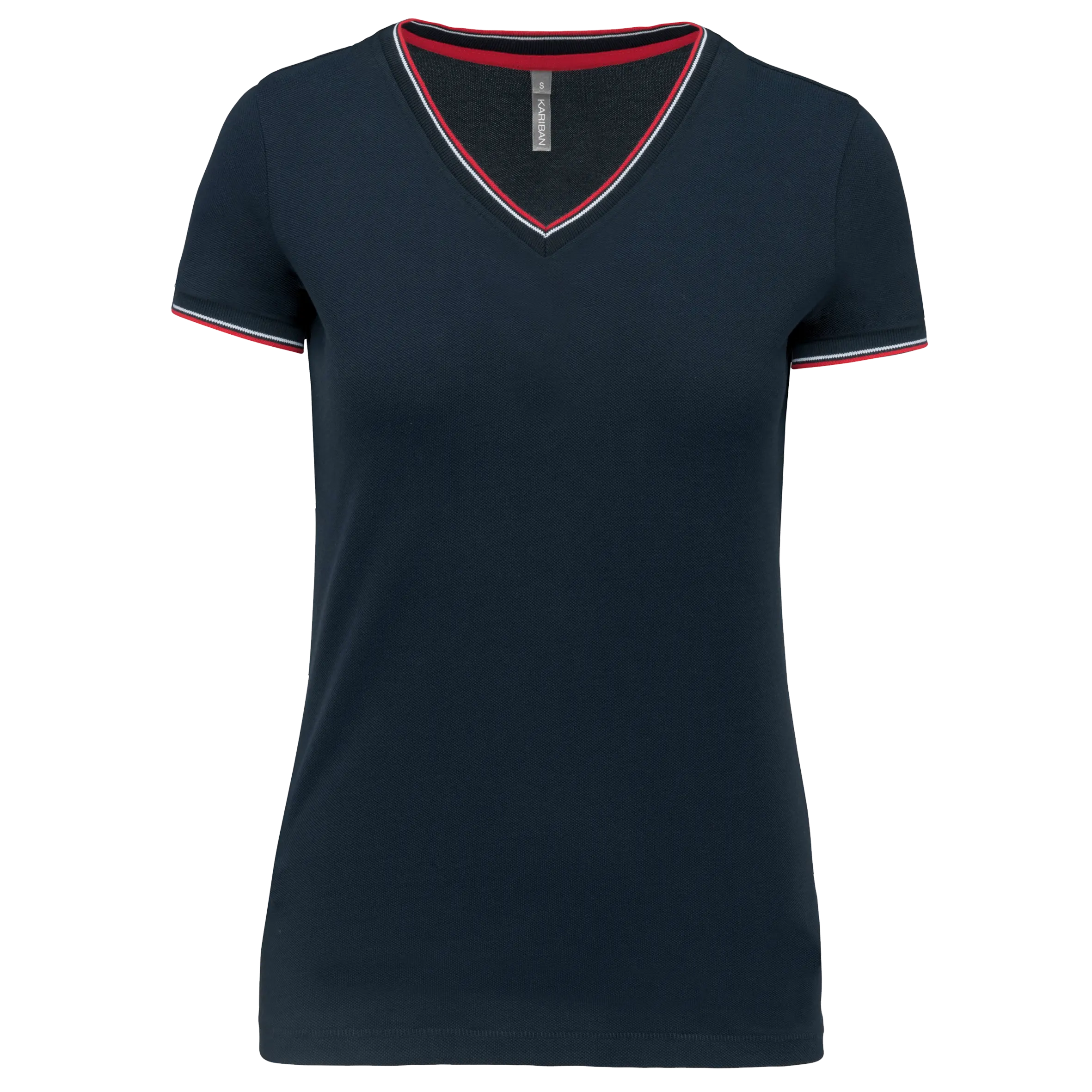 Camiseta de punto piqué con cuello de pico mujer