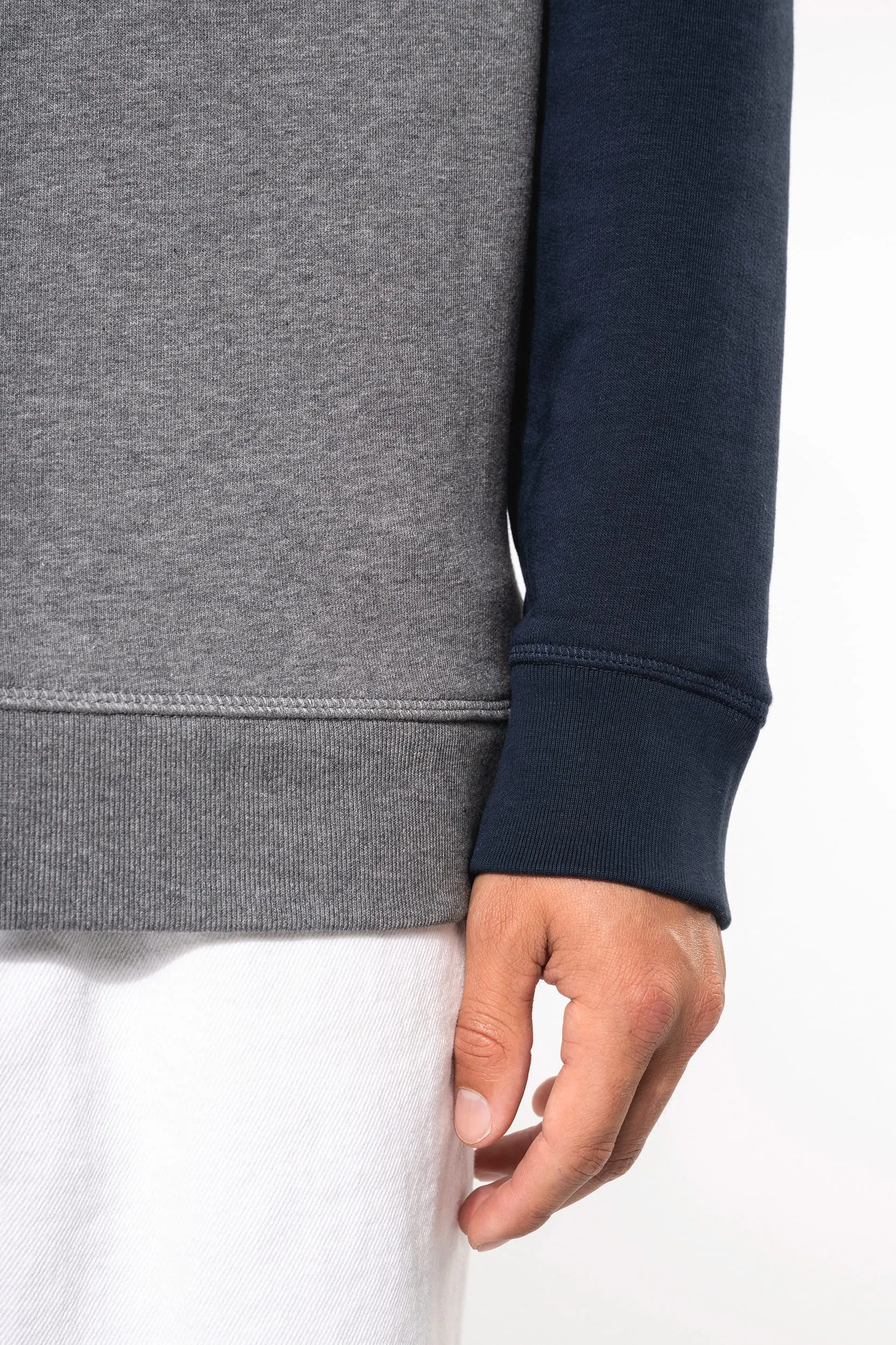 Sudadera bicolor algodón orgánico French Terry cuello redondo mangas raglan hombre