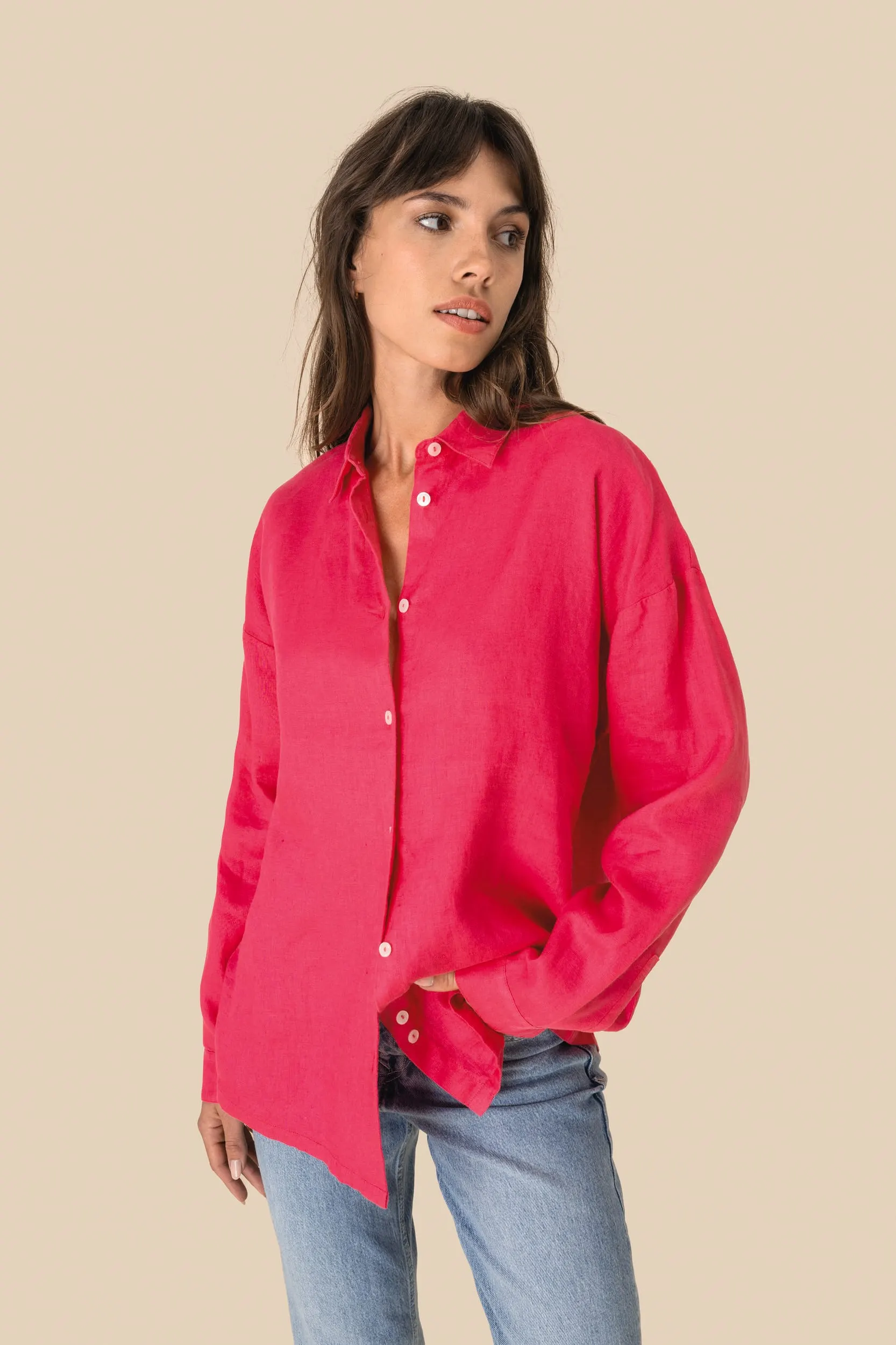 Camisa de lino oversize mujer