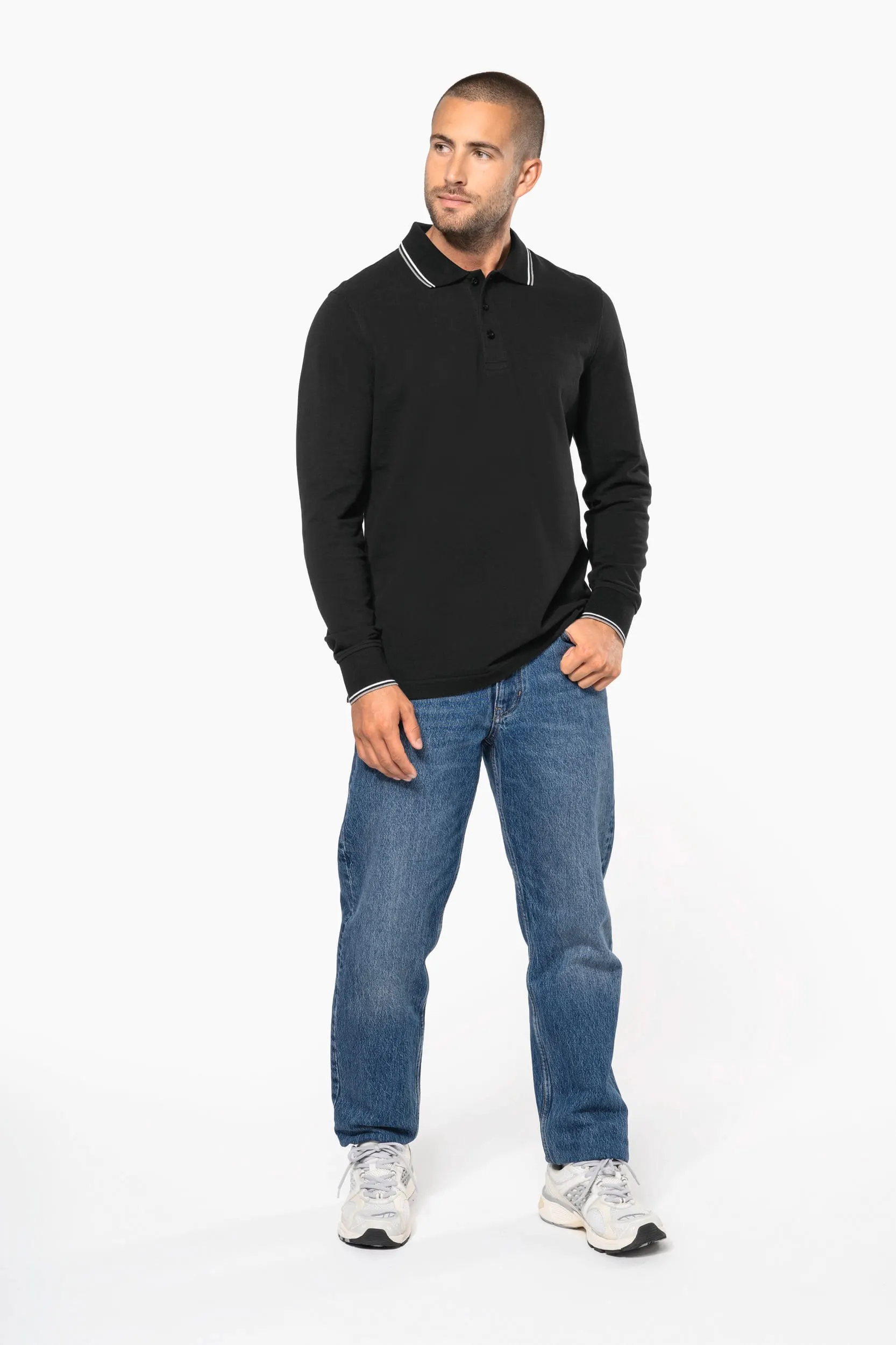 Polo piqué manga larga hombre