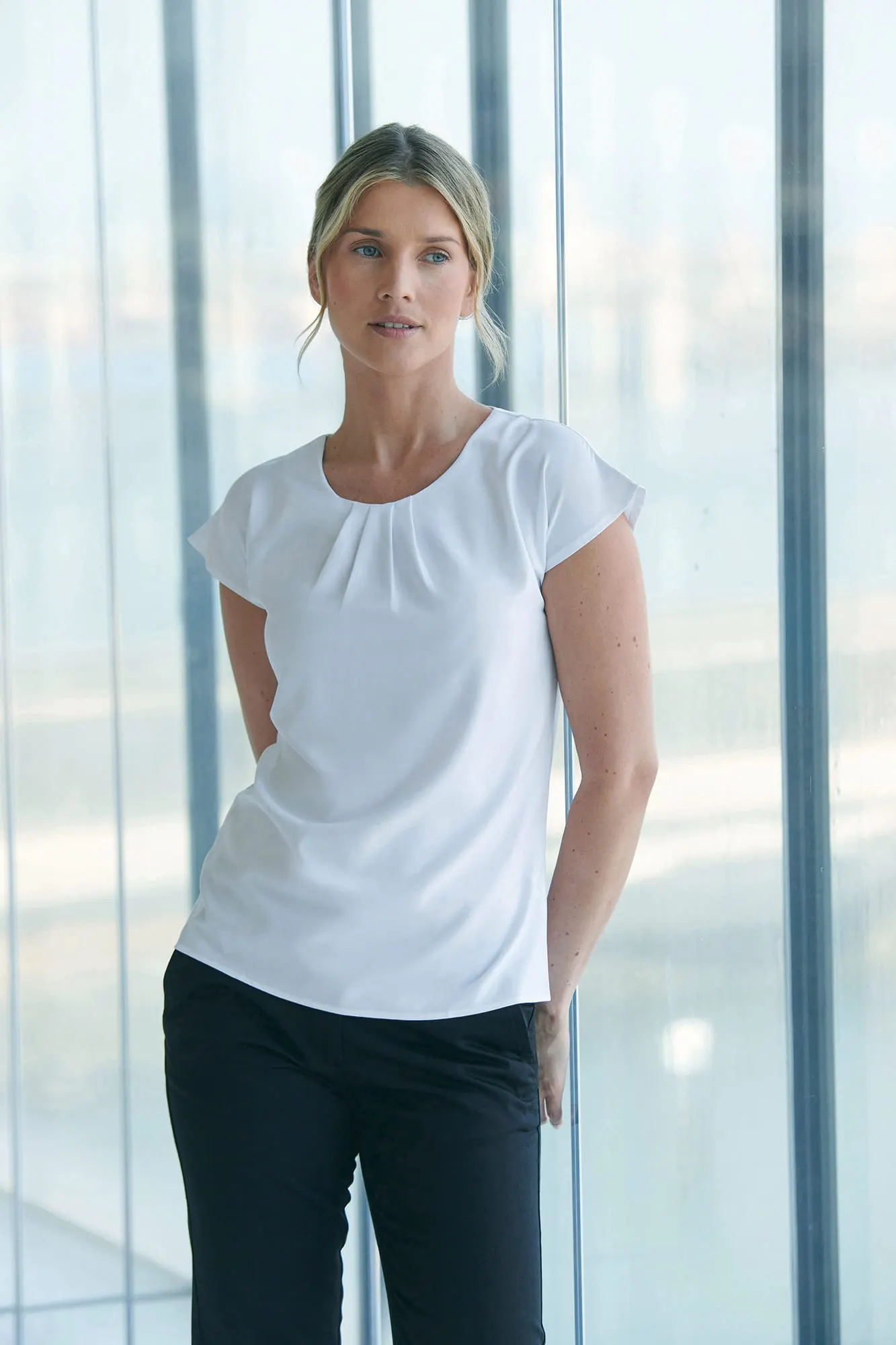 Top cuello plisado mujer