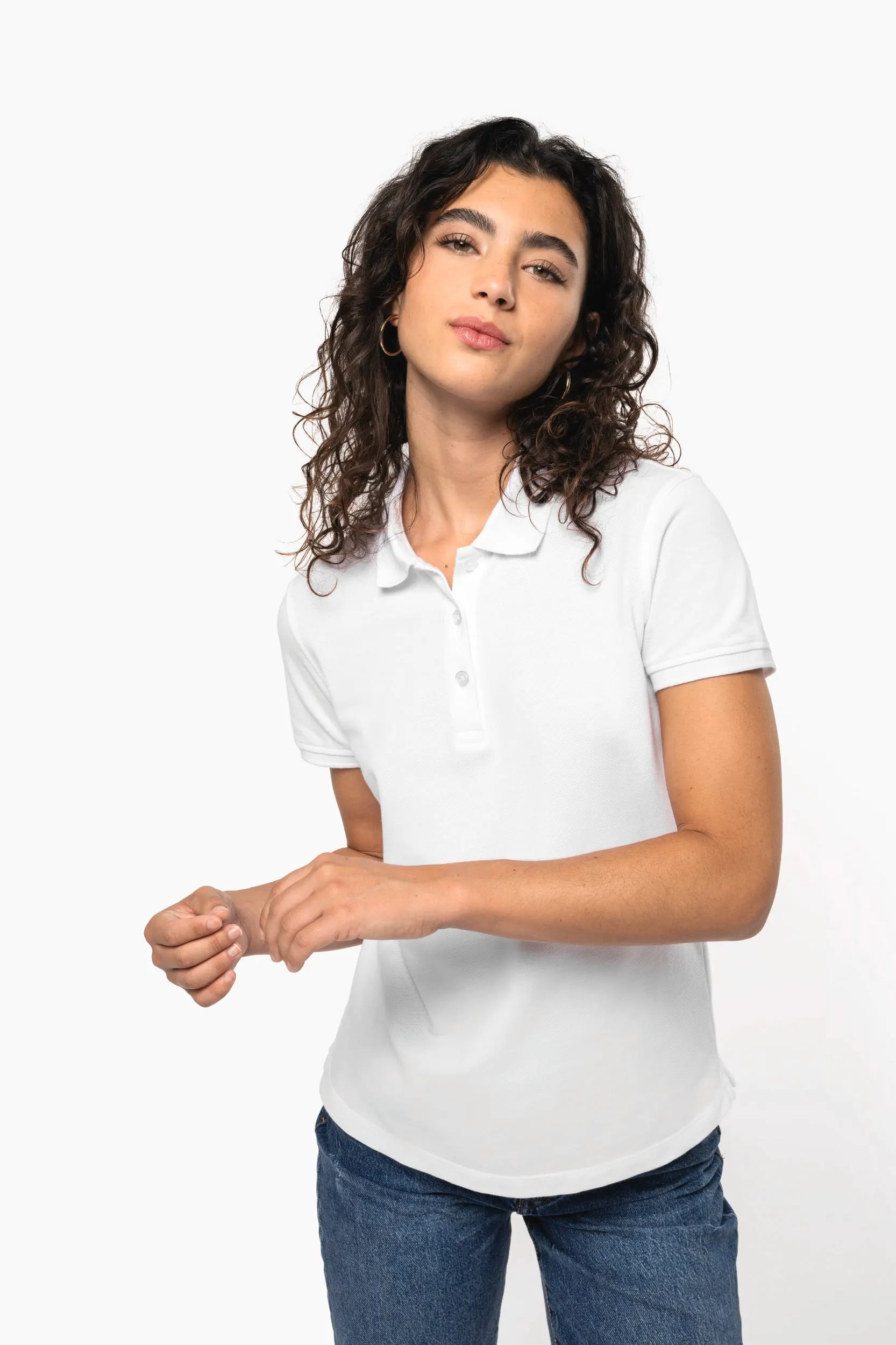 Polo de punto piqué manga corta mujer