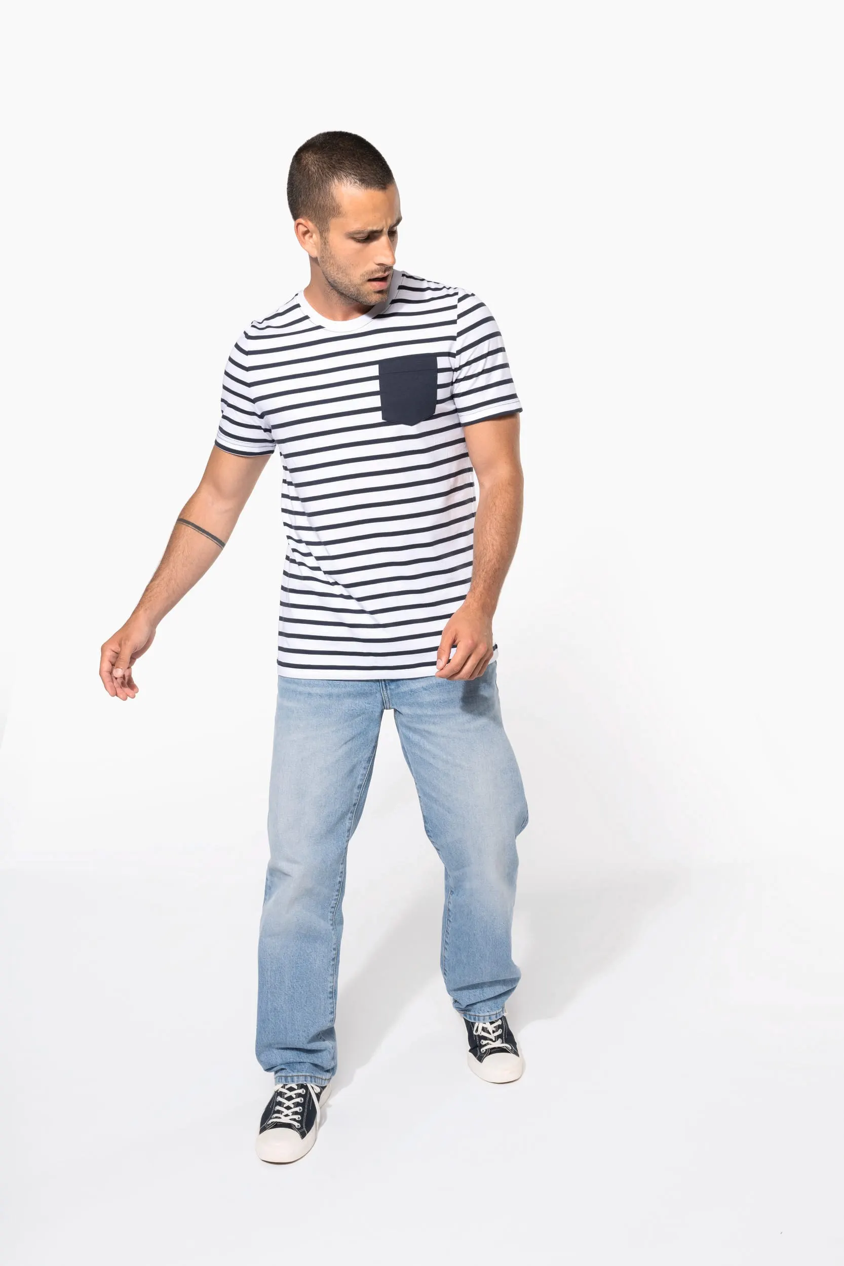 Camiseta Marinera a rayas con bolsillo manga corta