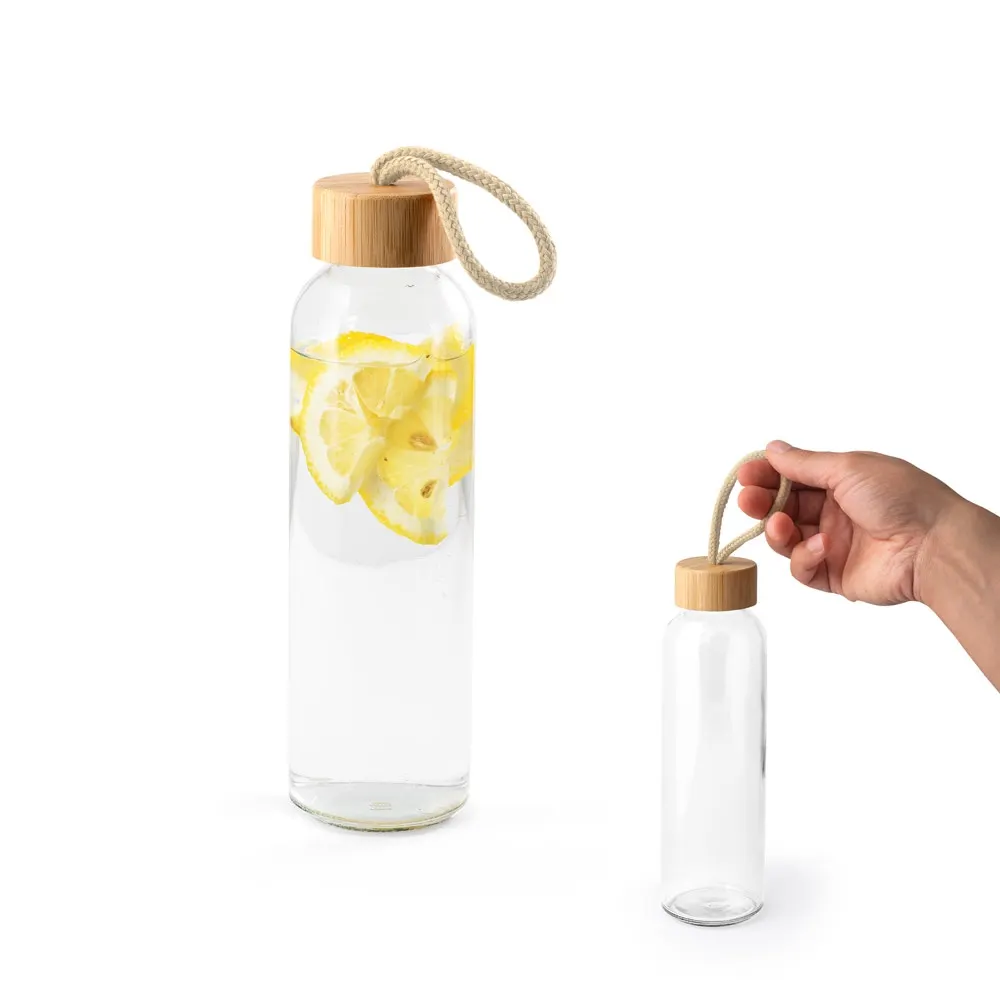 CROSBY. Botella de vidrio de 520 ml con tapa de bambú