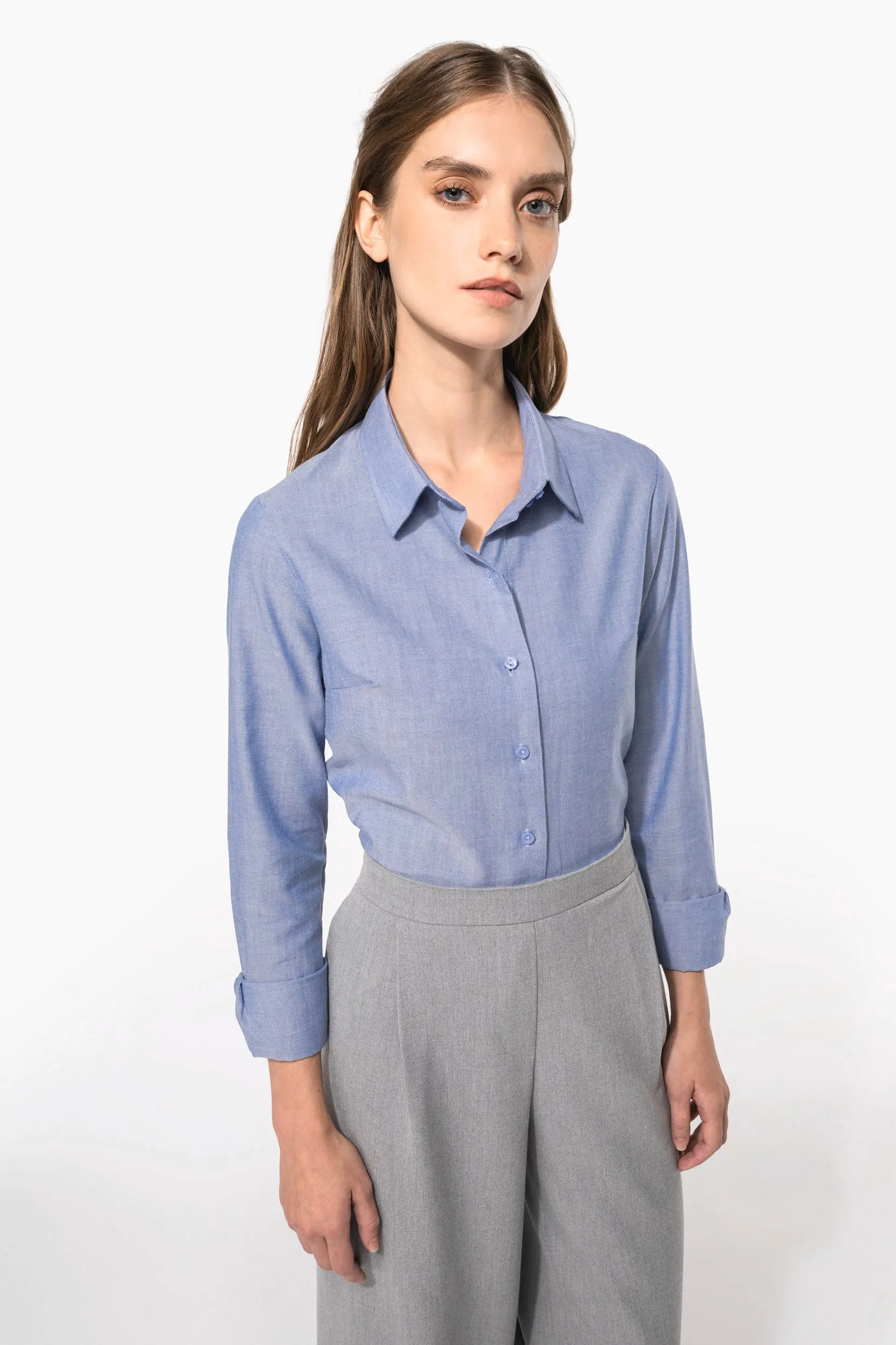 Camisa oxford manga larga mujer