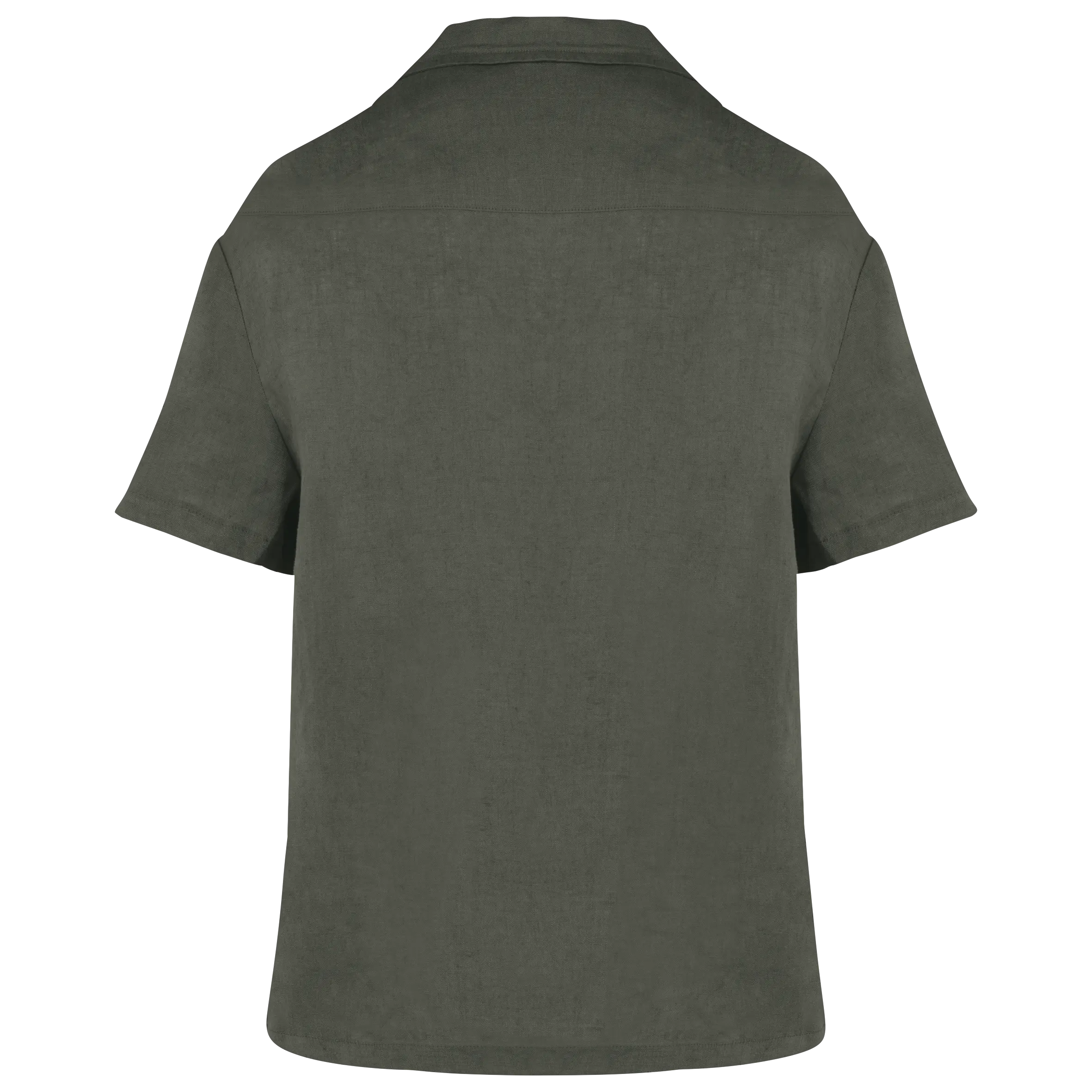 Camisa manga corta de lino y cuello bowling mujer